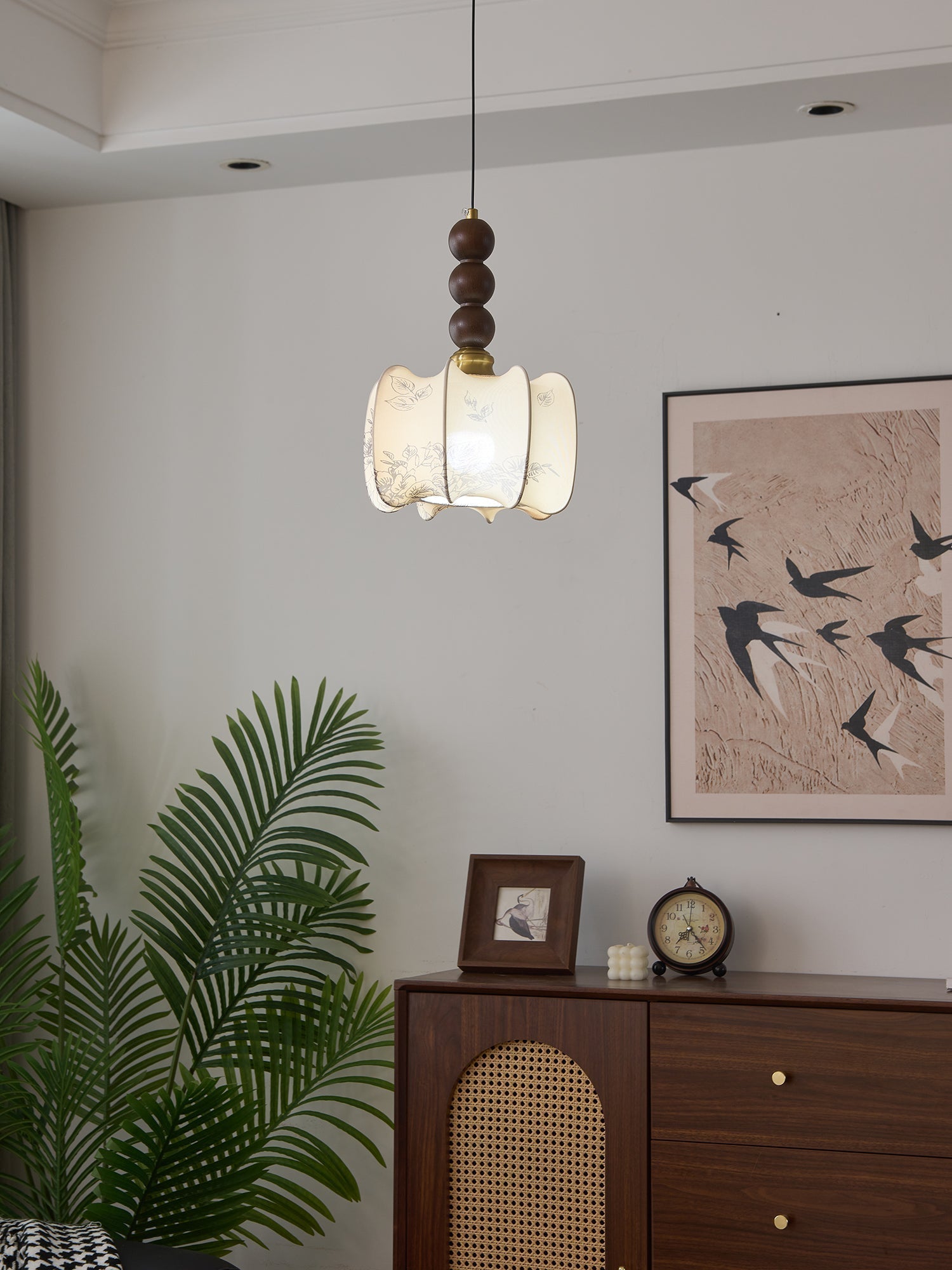 Avshaara Traditionell Eleganz Vintage Stoff Holz Pendelleuchte-Letslighting