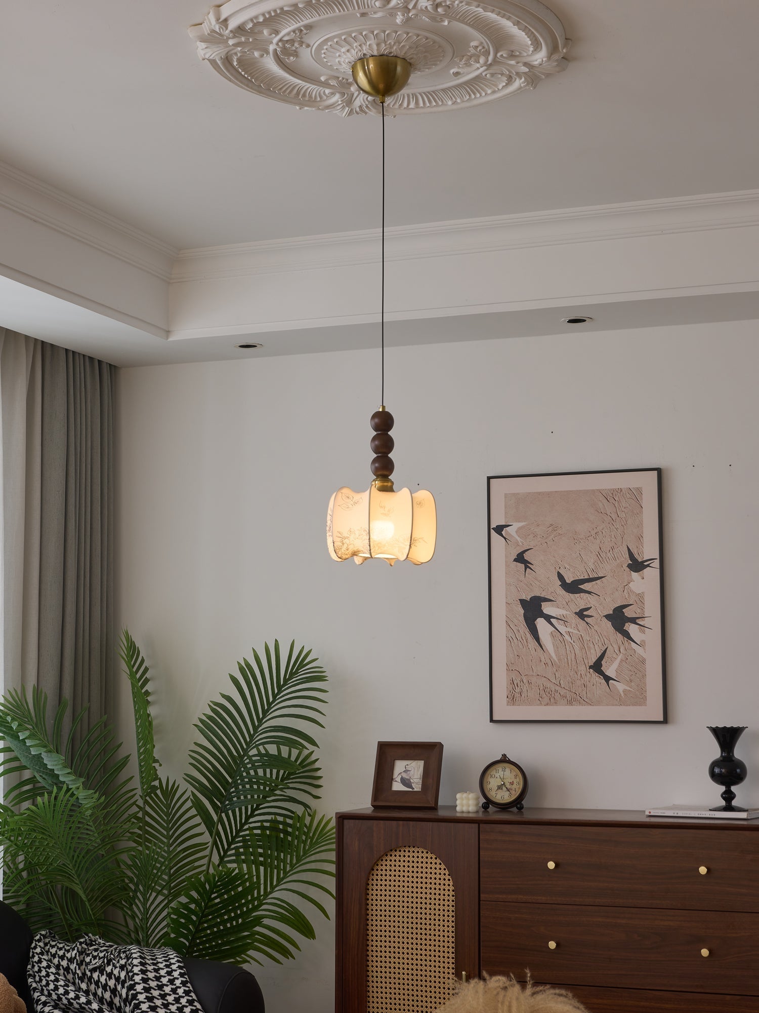Avshaara Traditionell Eleganz Vintage Stoff Holz Pendelleuchte-Letslighting