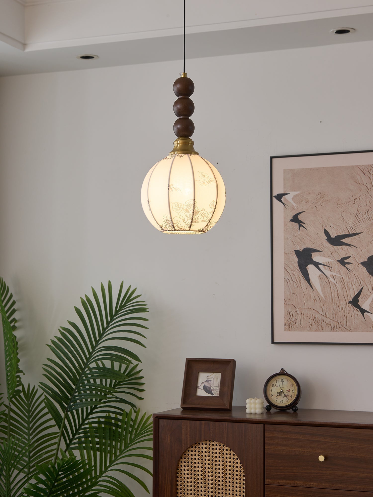 Avshaara Traditionell Eleganz Vintage Stoff Holz Pendelleuchte-Letslighting