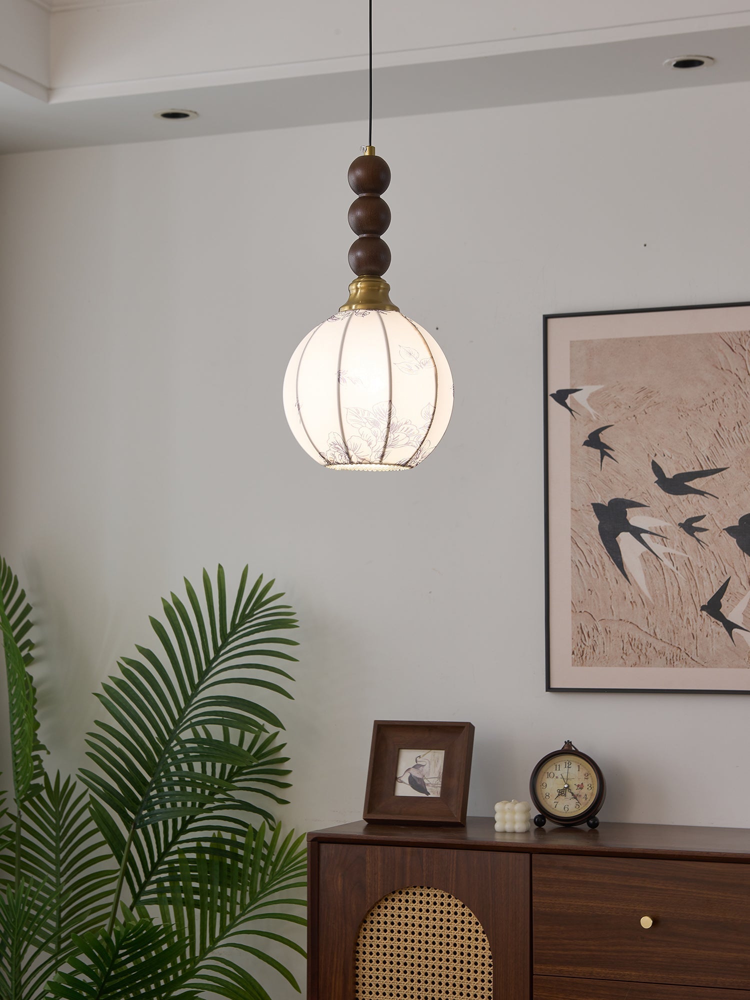 Avshaara Traditionell Eleganz Vintage Stoff Holz Pendelleuchte-Letslighting