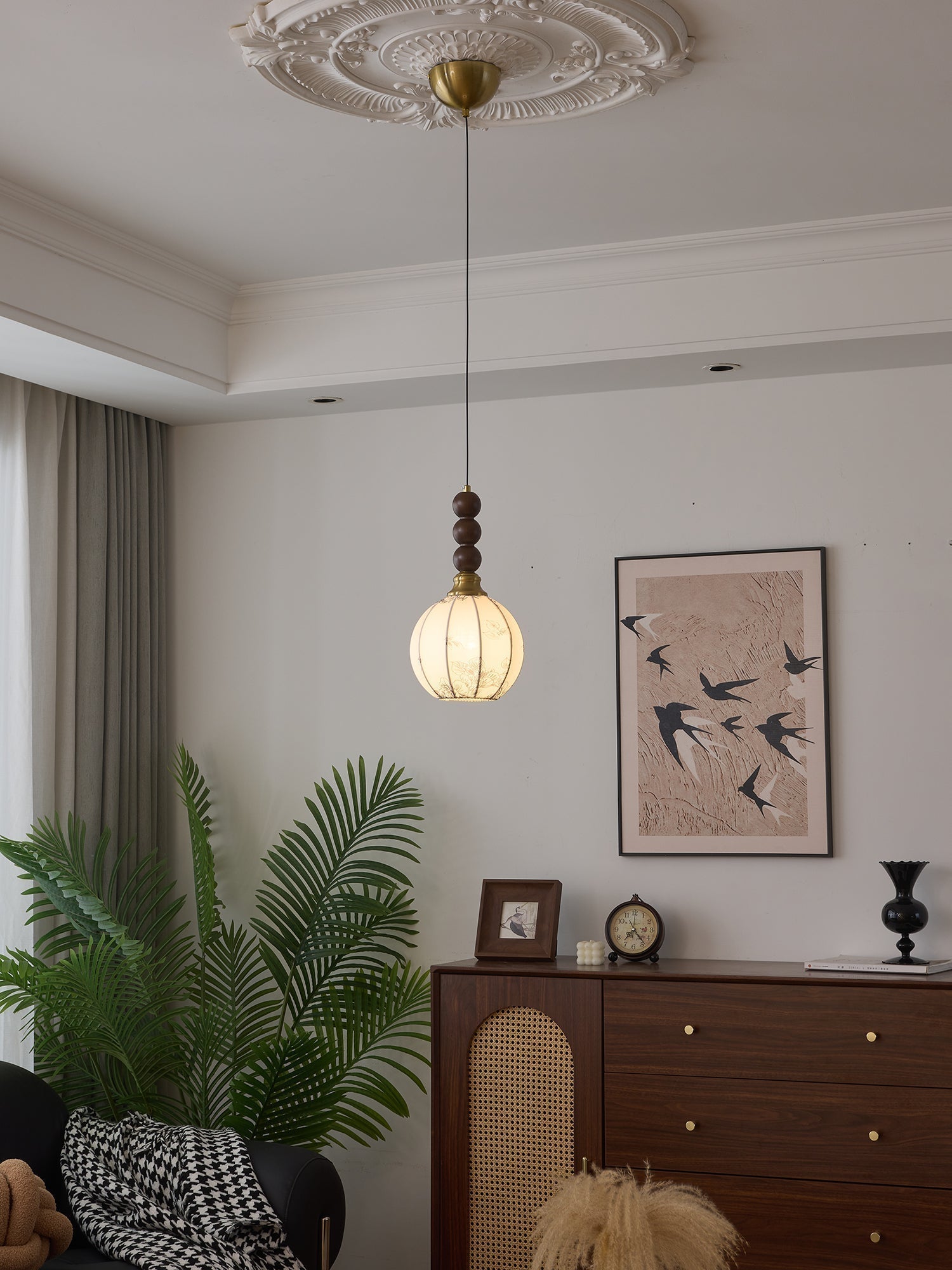 Avshaara Traditionell Eleganz Vintage Stoff Holz Pendelleuchte-Letslighting