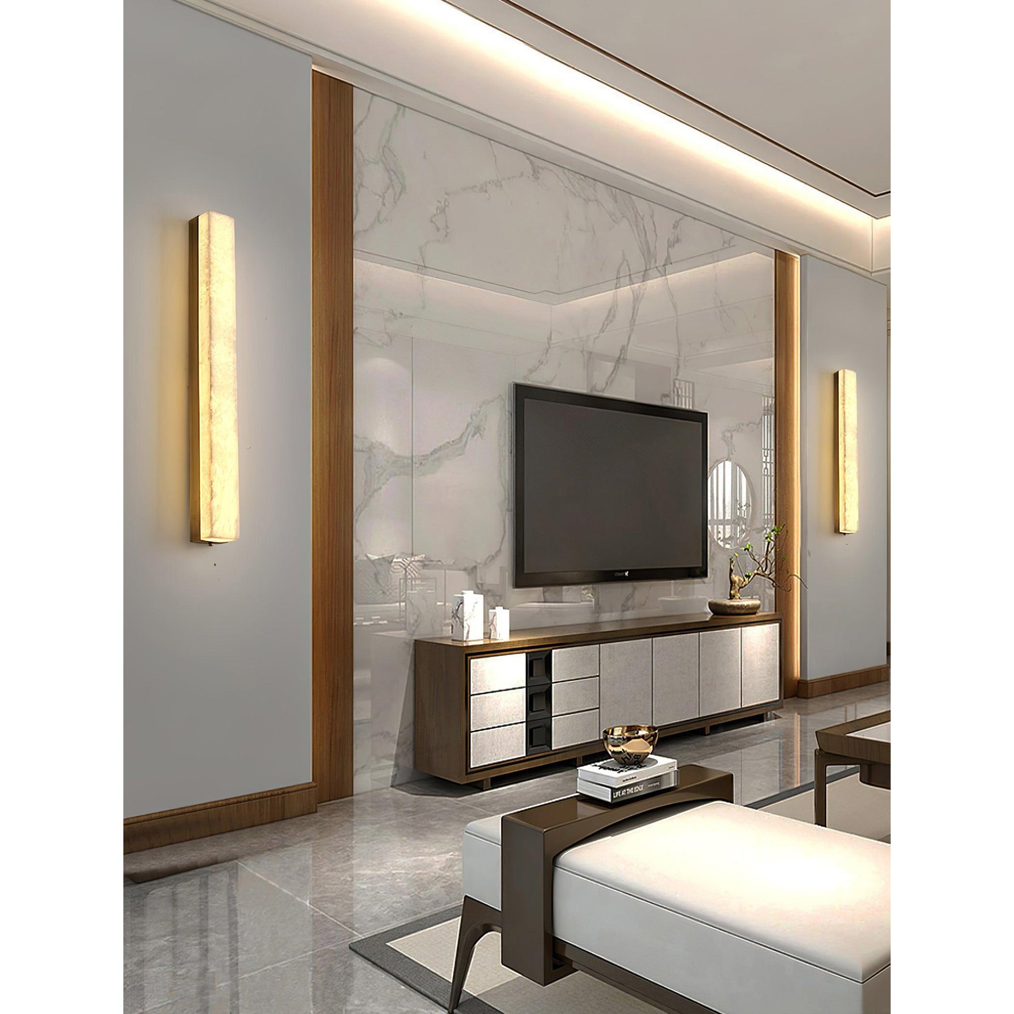 Quill Modern Minimalist Brass Alabaster Wall Lamp - Letslighting