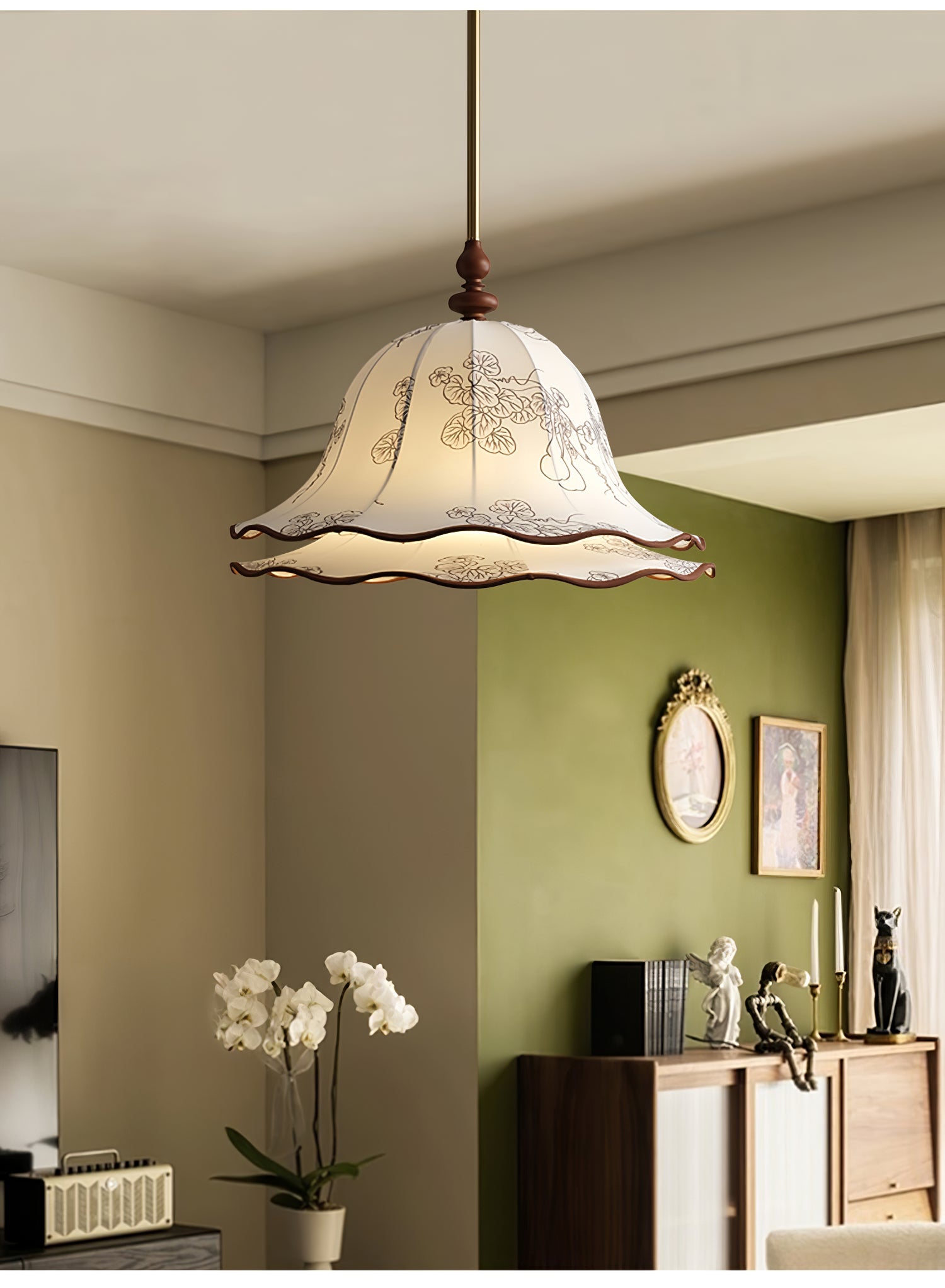 Ilsilis Traditionelle Eleganz Stoff Holz Pendelleuchte-Letslighting