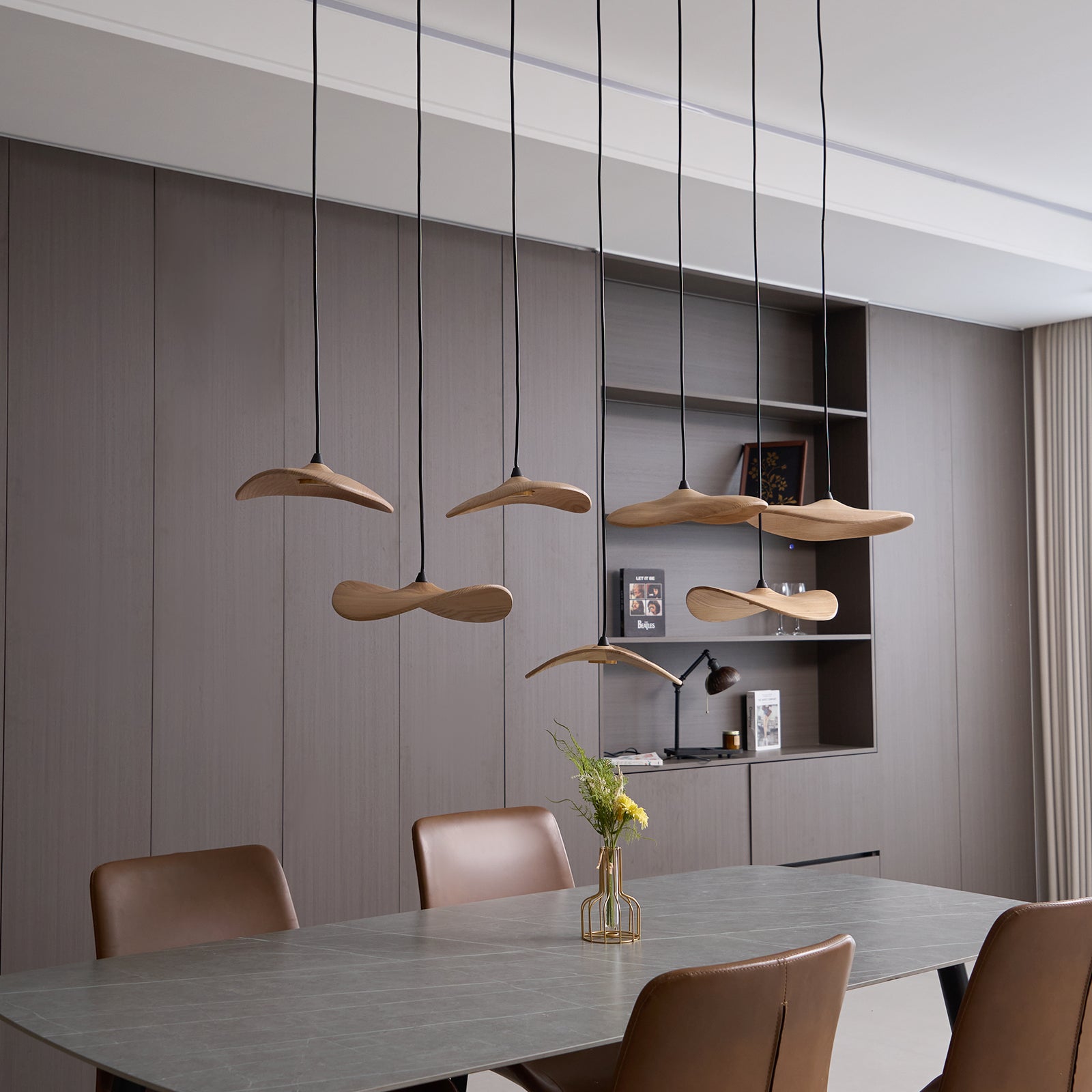 Abbott Modern Minimalist Empty Leaf Metal Wood Chandelier - Blowlighting