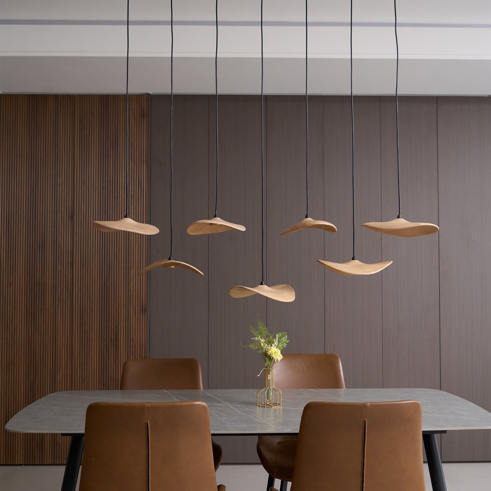Abbott Modern Minimalist Empty Leaf Metal Wood Chandelier - Blowlighting
