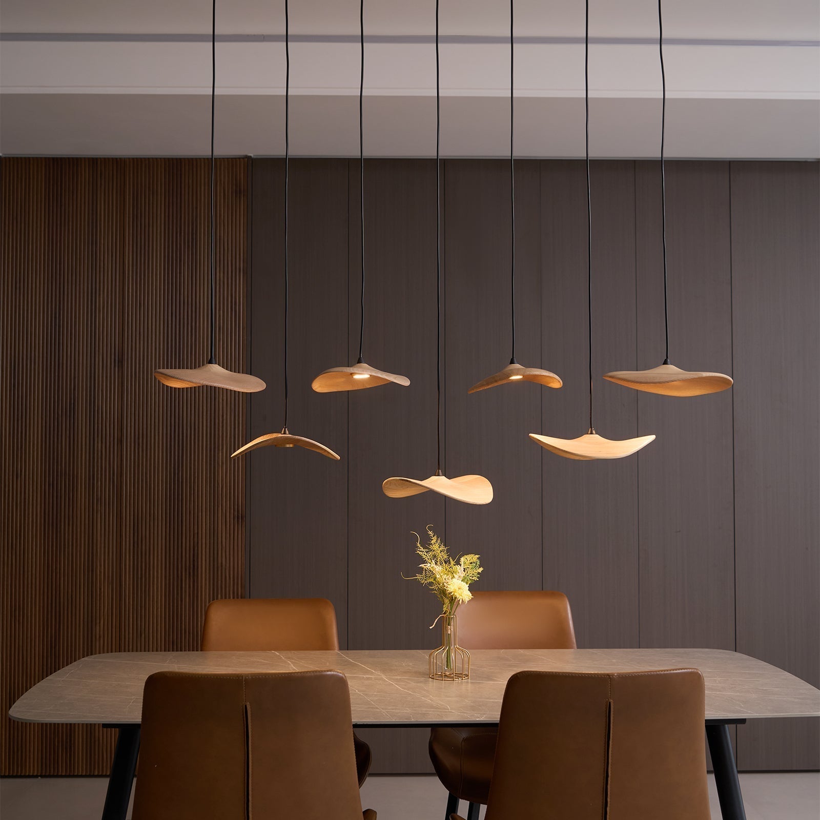 Abbott Modern Minimalist Empty Leaf Metal Wood Chandelier - Blowlighting