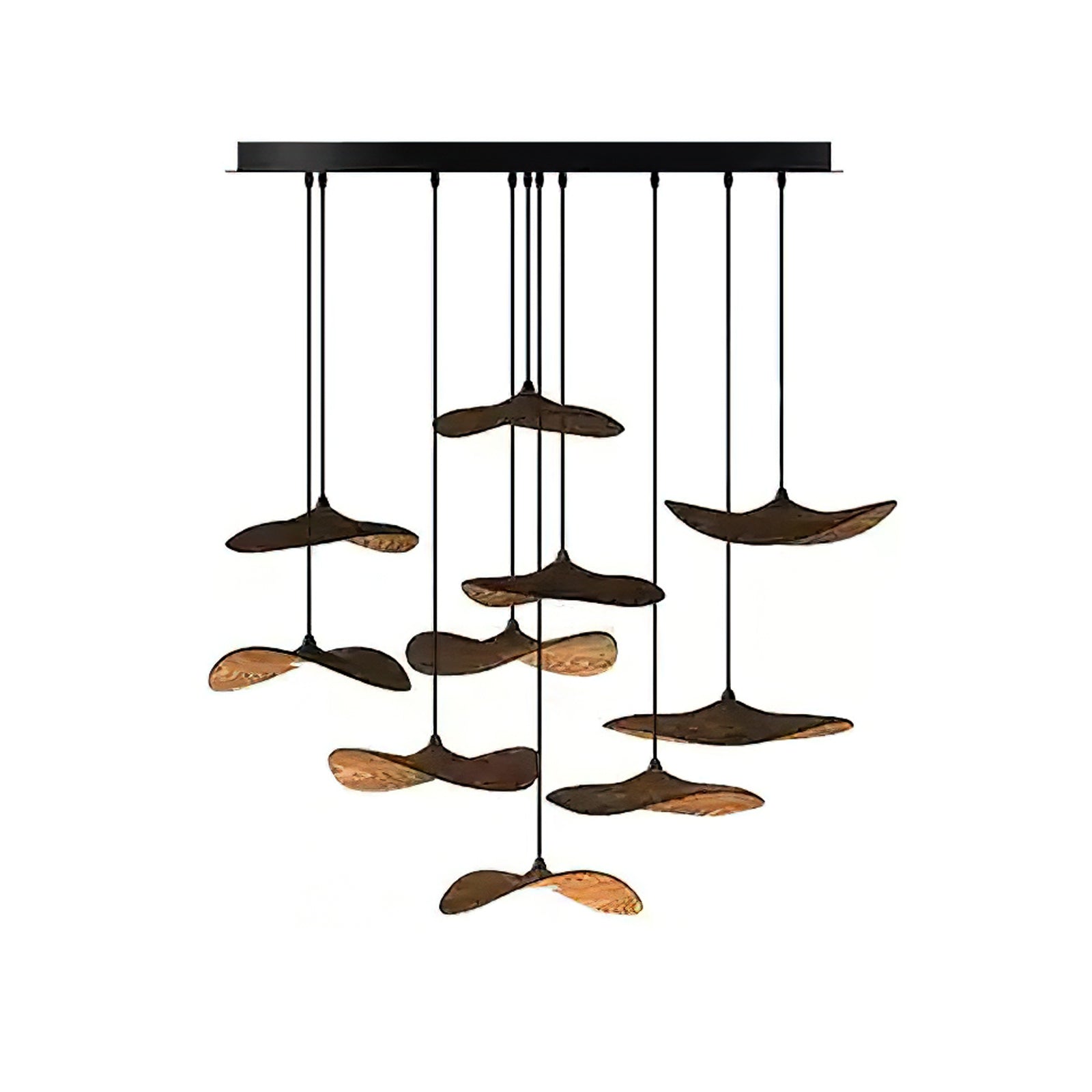 Abbott Modern Minimalist Empty Leaf Metal Wood Chandelier - Blowlighting