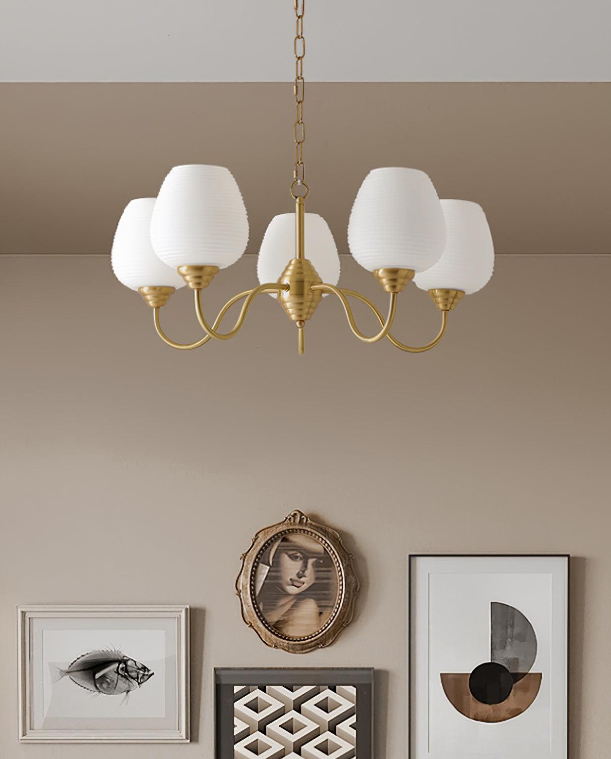 Lustra Kronleuchter Antik Messing Weiß Glas-Letslighting