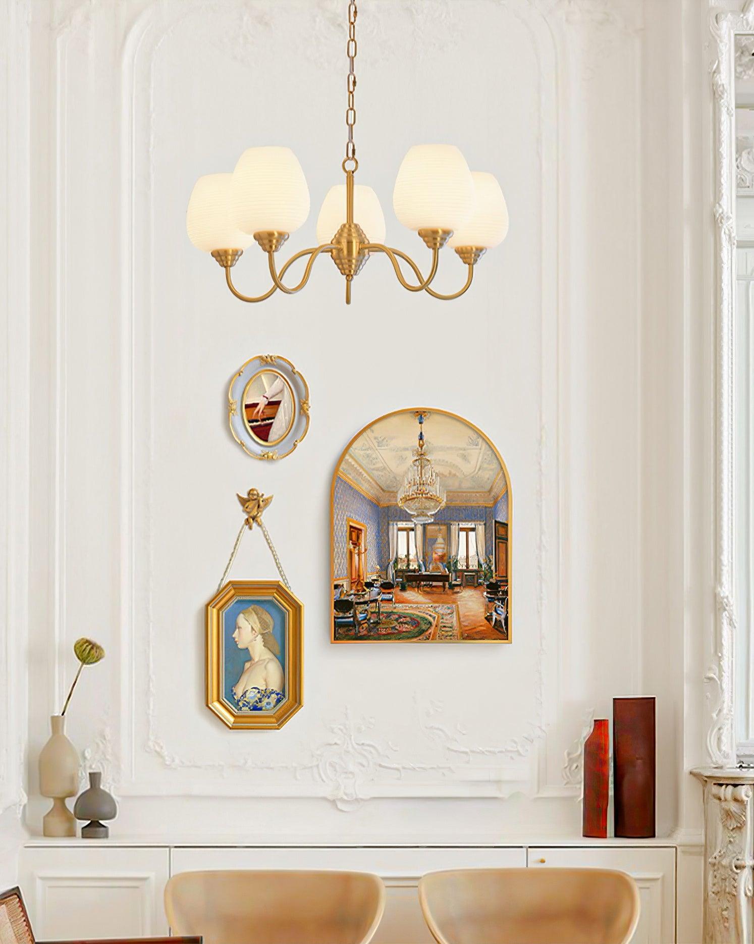 Lustra Kronleuchter Antik Messing Weiß Glas-Letslighting