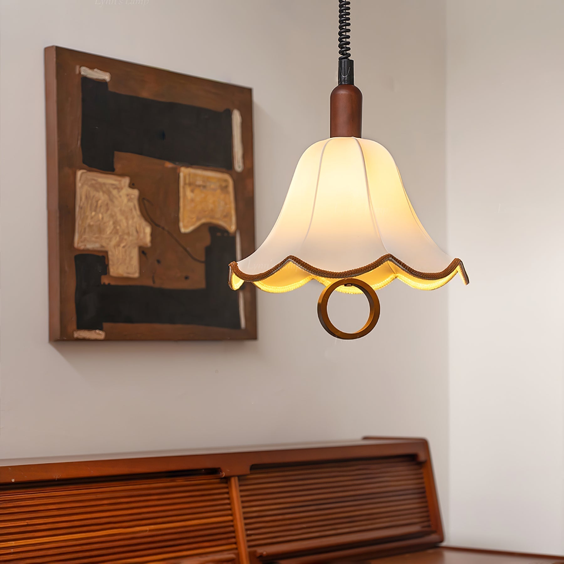 Eurvaryra Klassische Eleganz Stoff Holz Pendelleuchte-Letslighting