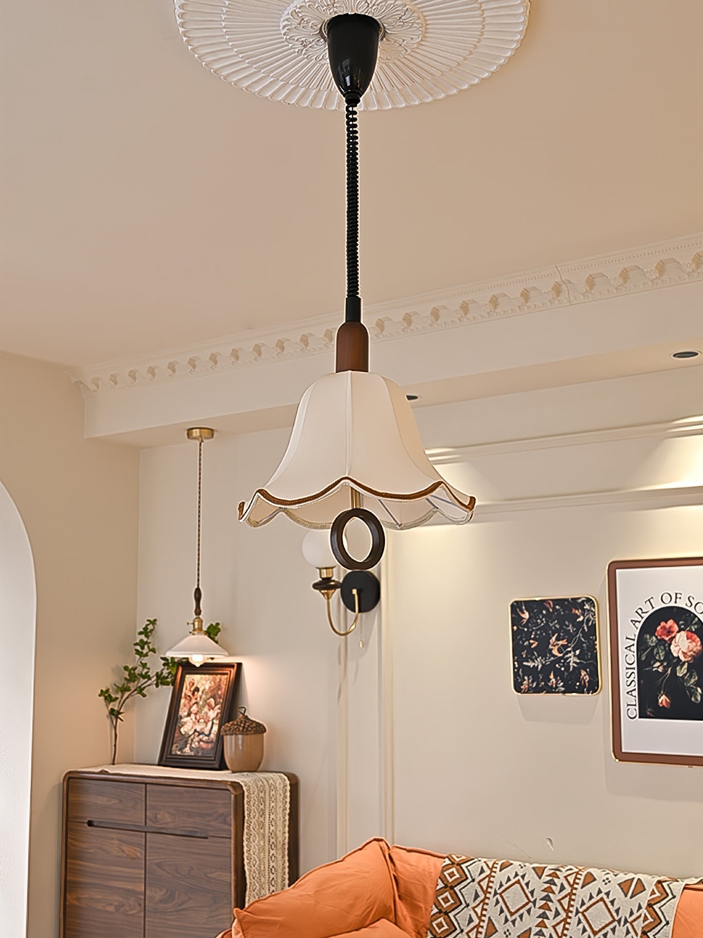 Eurvaryra Klassische Eleganz Stoff Holz Pendelleuchte-Letslighting