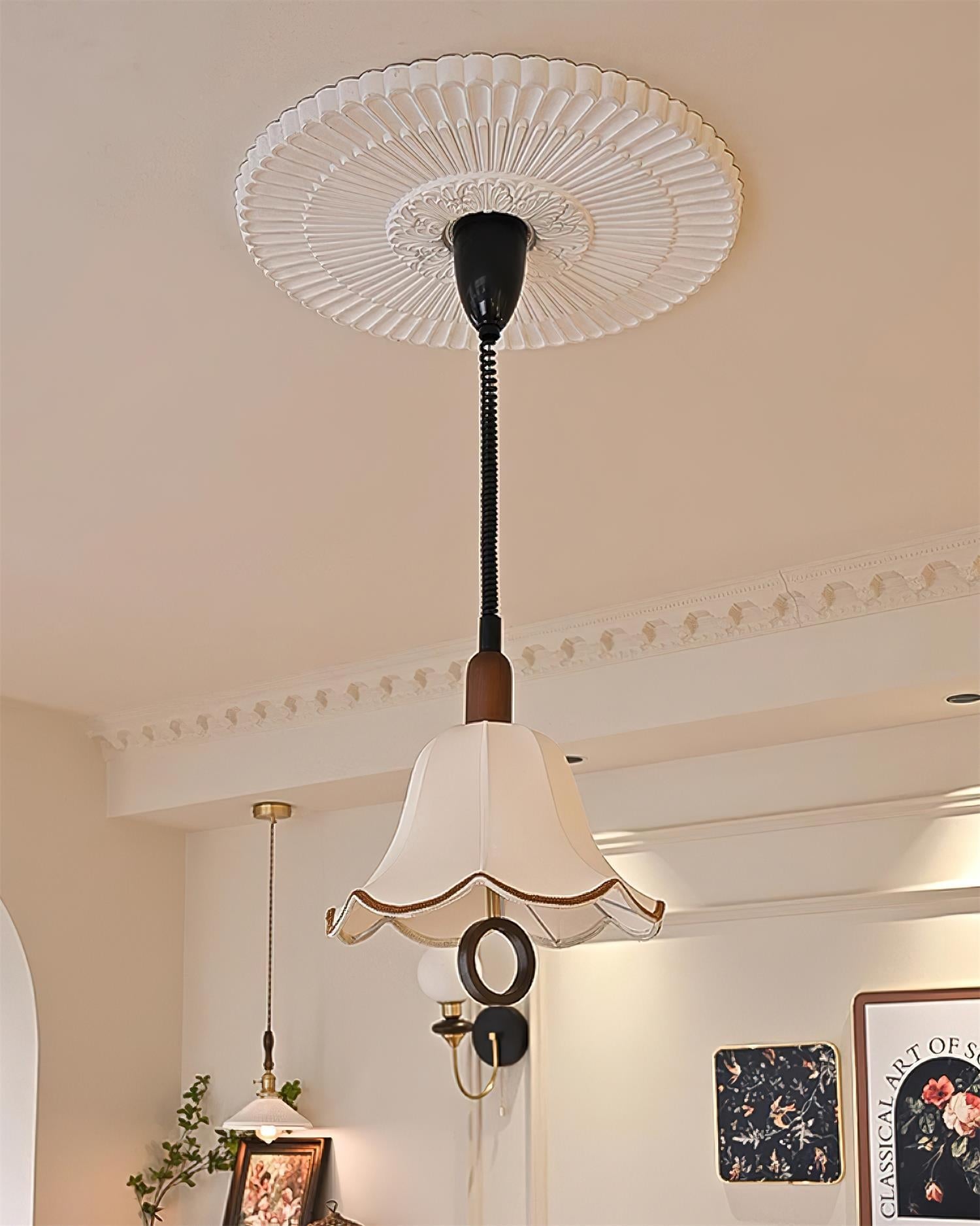 Eurvaryra Klassische Eleganz Stoff Holz Pendelleuchte-Letslighting