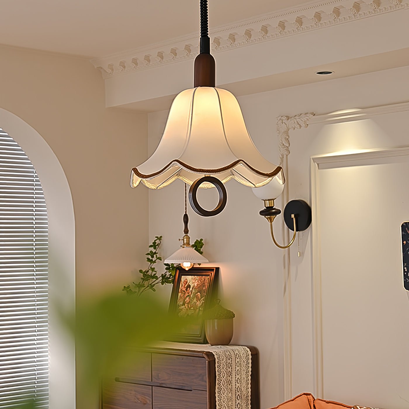 Eurvaryra Klassische Eleganz Stoff Holz Pendelleuchte-Letslighting