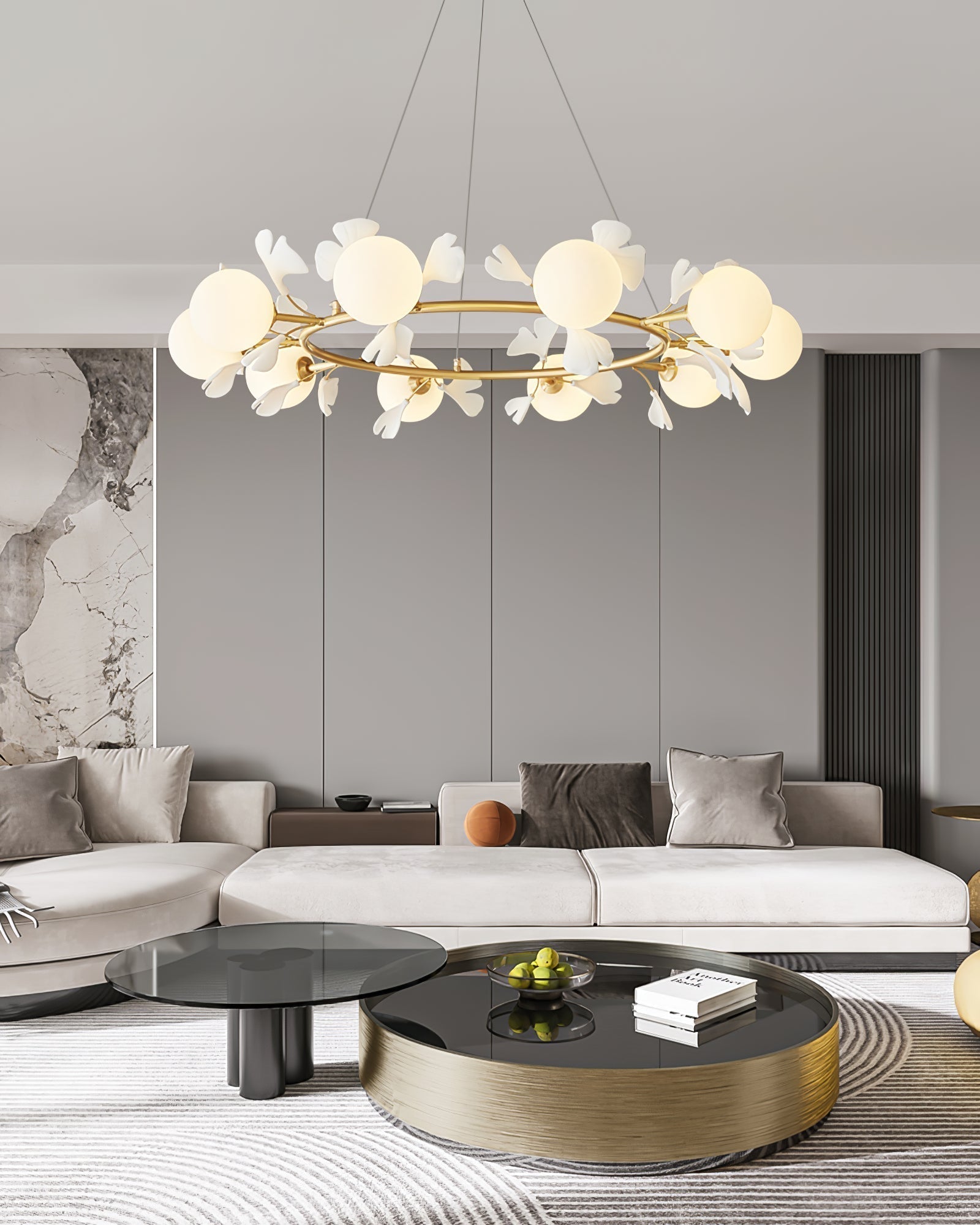 Olivia Keramik Gingko Blume Messing Kronleuchter-Letslighting
