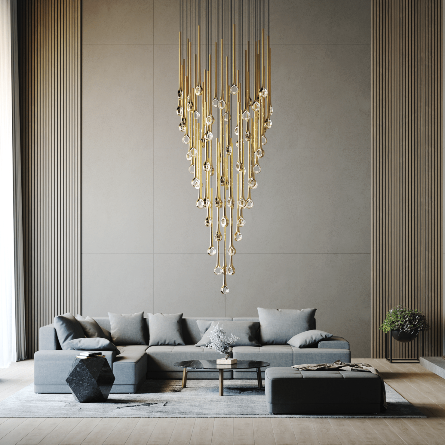 Cicarir Kronleuchter aus goldfarbenem Glas mit Farbverlauf-Letslighting