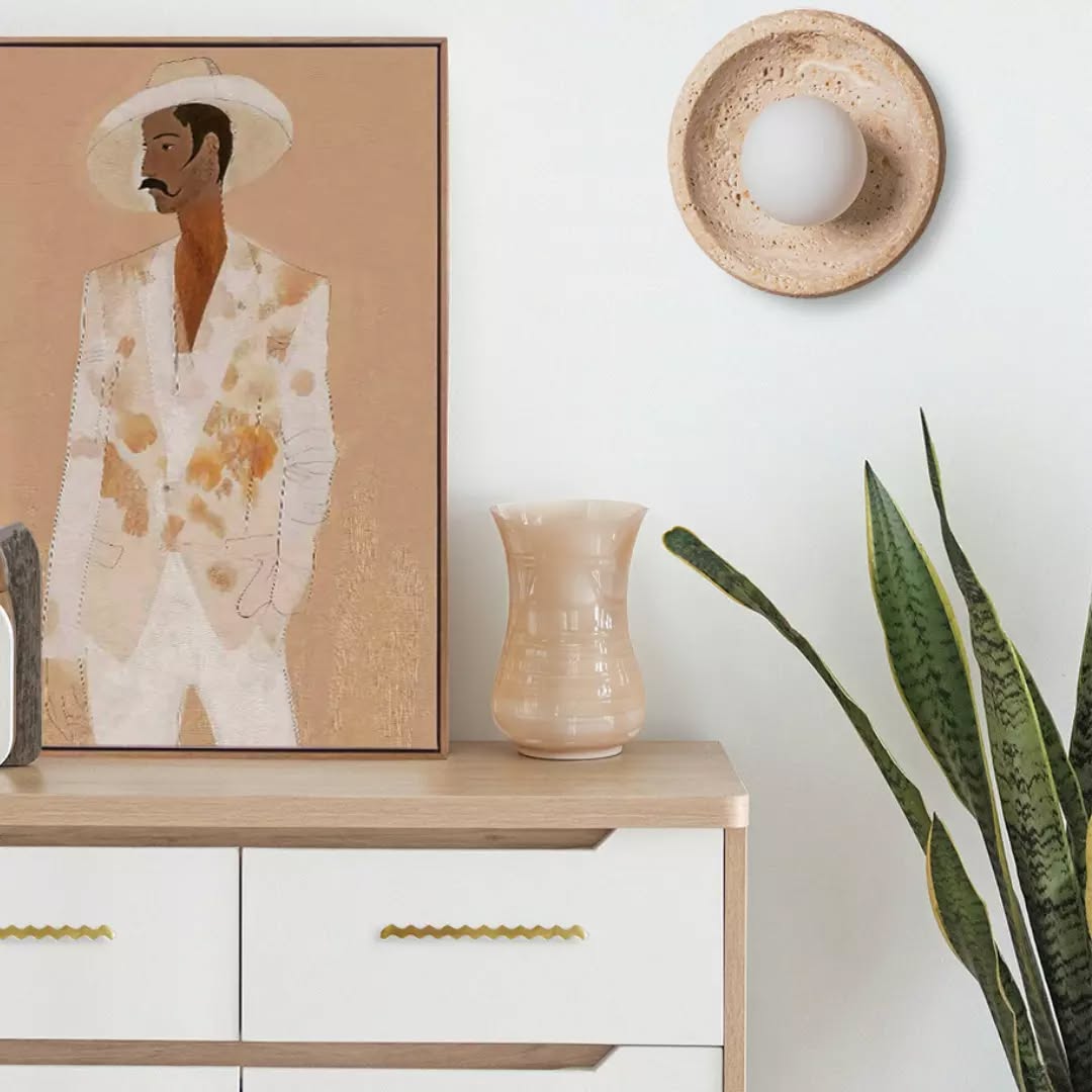 Umirus Modern Minimalist Beige Glass Travertine Wall Lamp - Letslighting