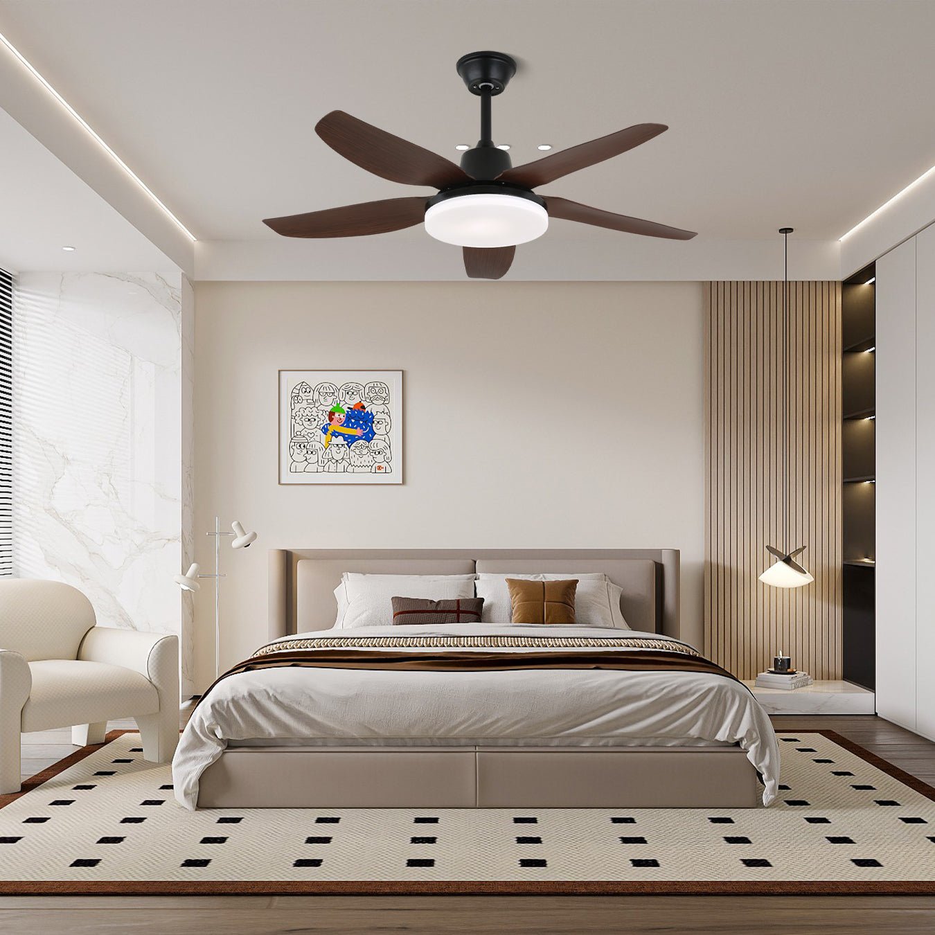 Luvo Moderner Deckenventilator mit ABS-Flügeln und integrierter LED