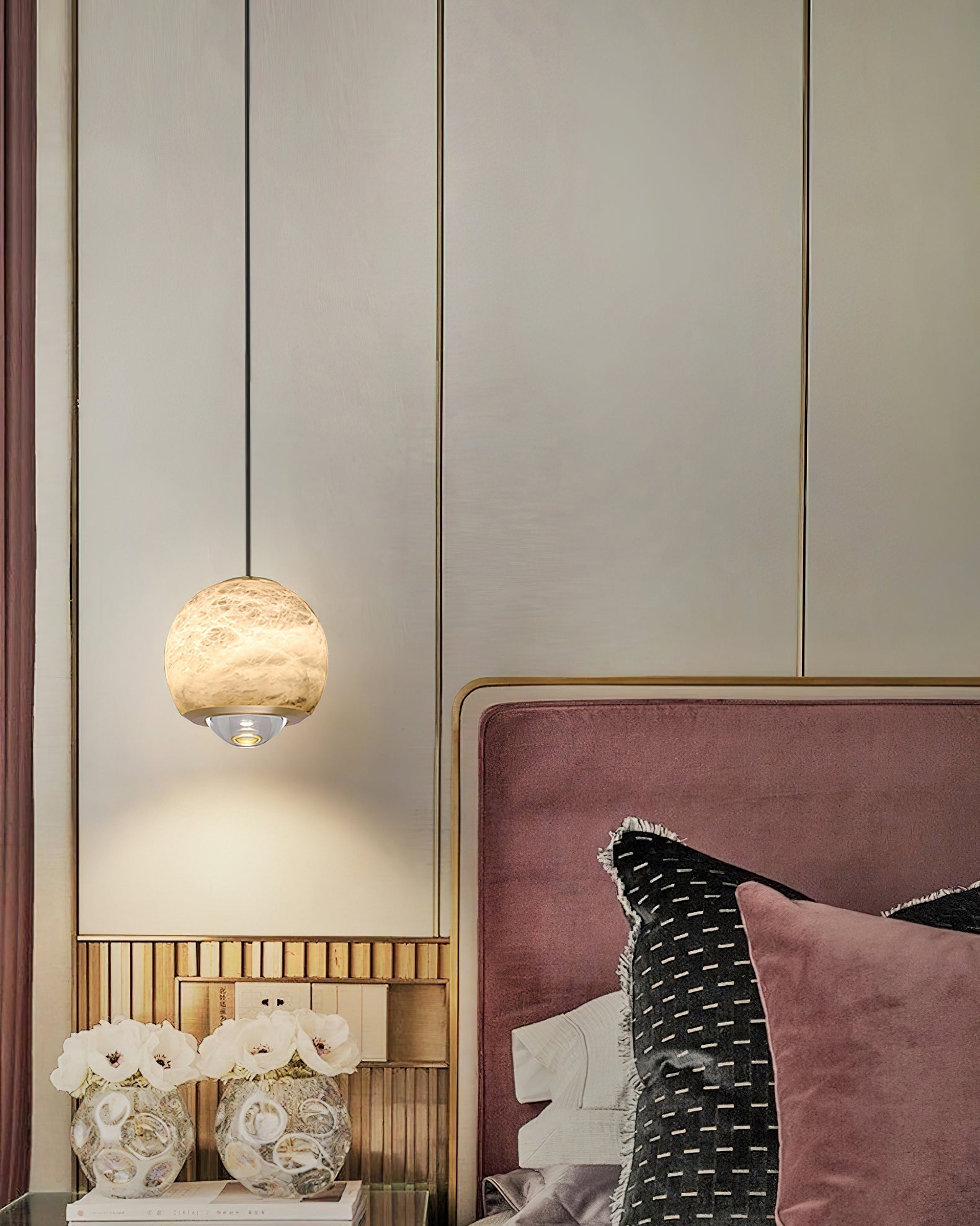 Zephaan Modern Minimalist Brass Alabaster Pendant Light - Letslighting