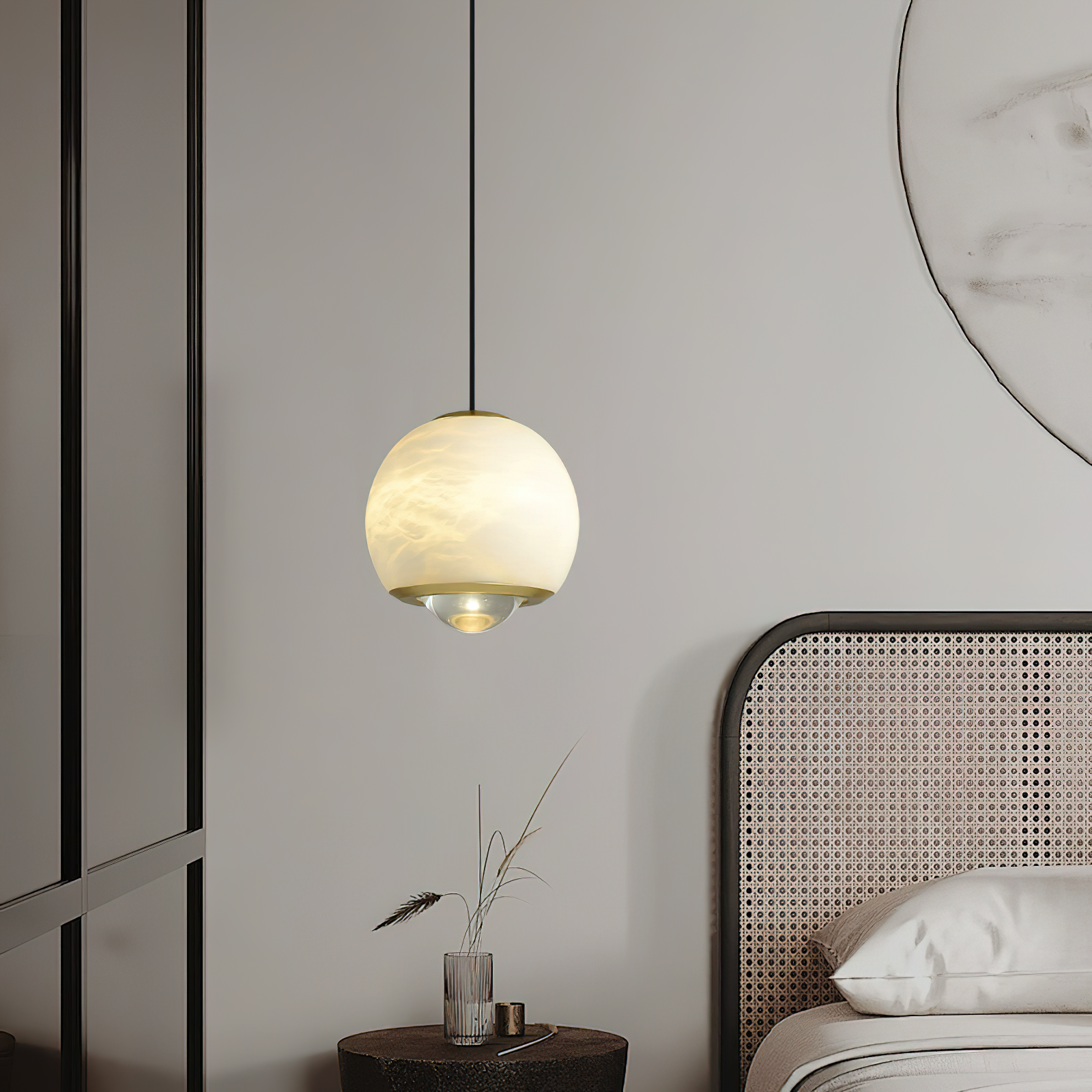 Zephaan Modern Minimalist Brass Alabaster Pendant Light - Letslighting