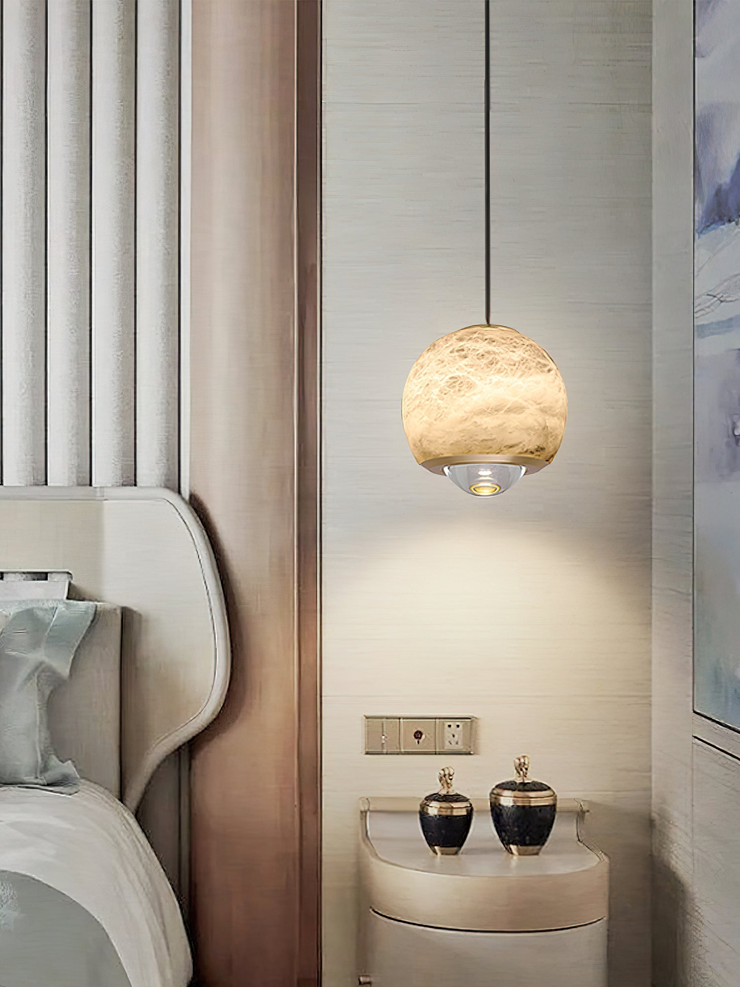Zephaan Modern Minimalist Brass Alabaster Pendant Light - Letslighting