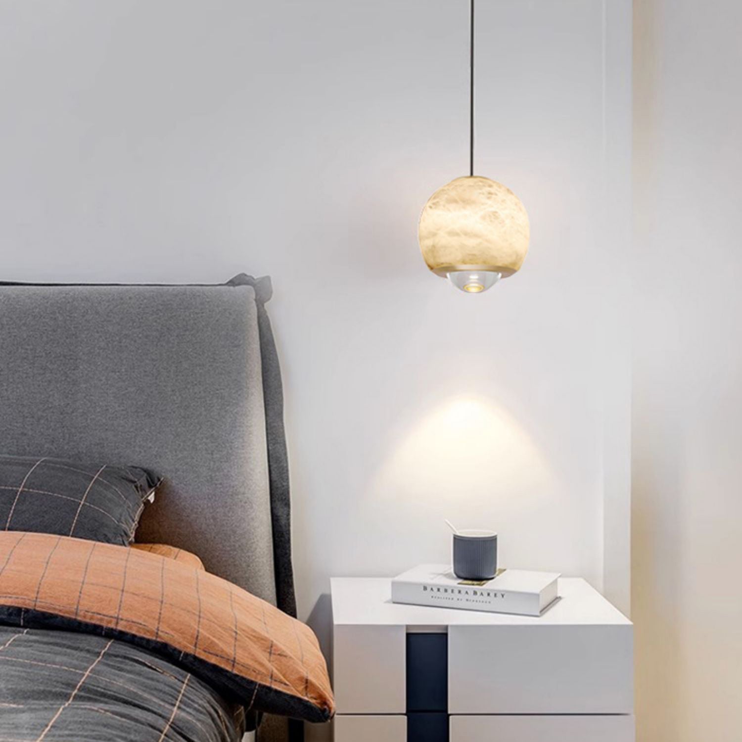 Zephaan Modern Minimalist Brass Alabaster Pendant Light - Letslighting