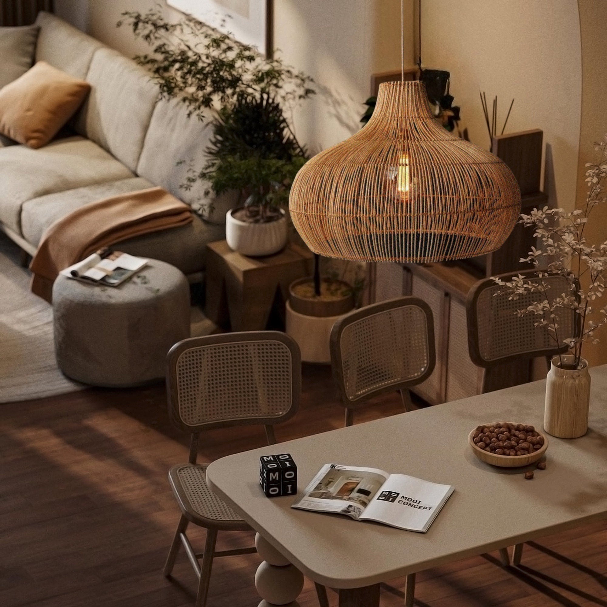 Elsilira Eleganz Natur Rattan Pendelleuchte-Letslighting