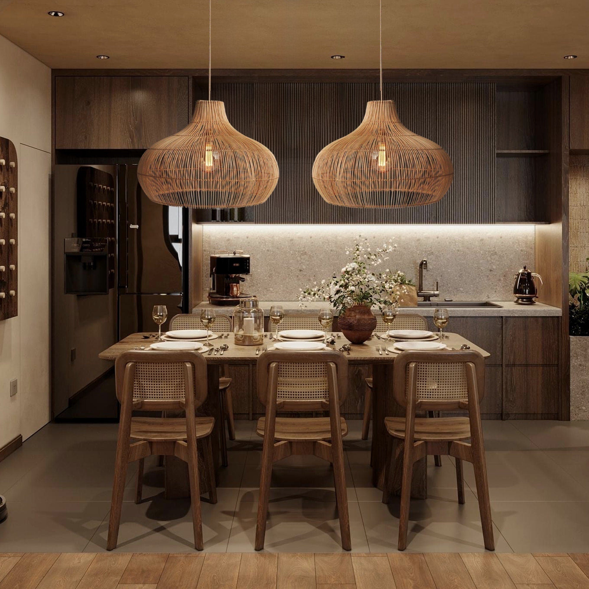 Elsilira Eleganz Natur Rattan Pendelleuchte-Letslighting