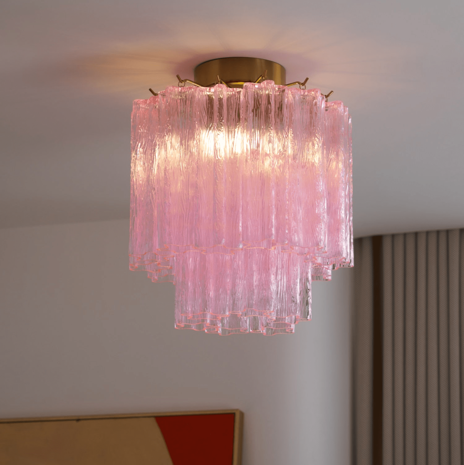 Aurora Ceiling Lamp Pink Murano Glass Tiered Modern Flush - Neutralighting
