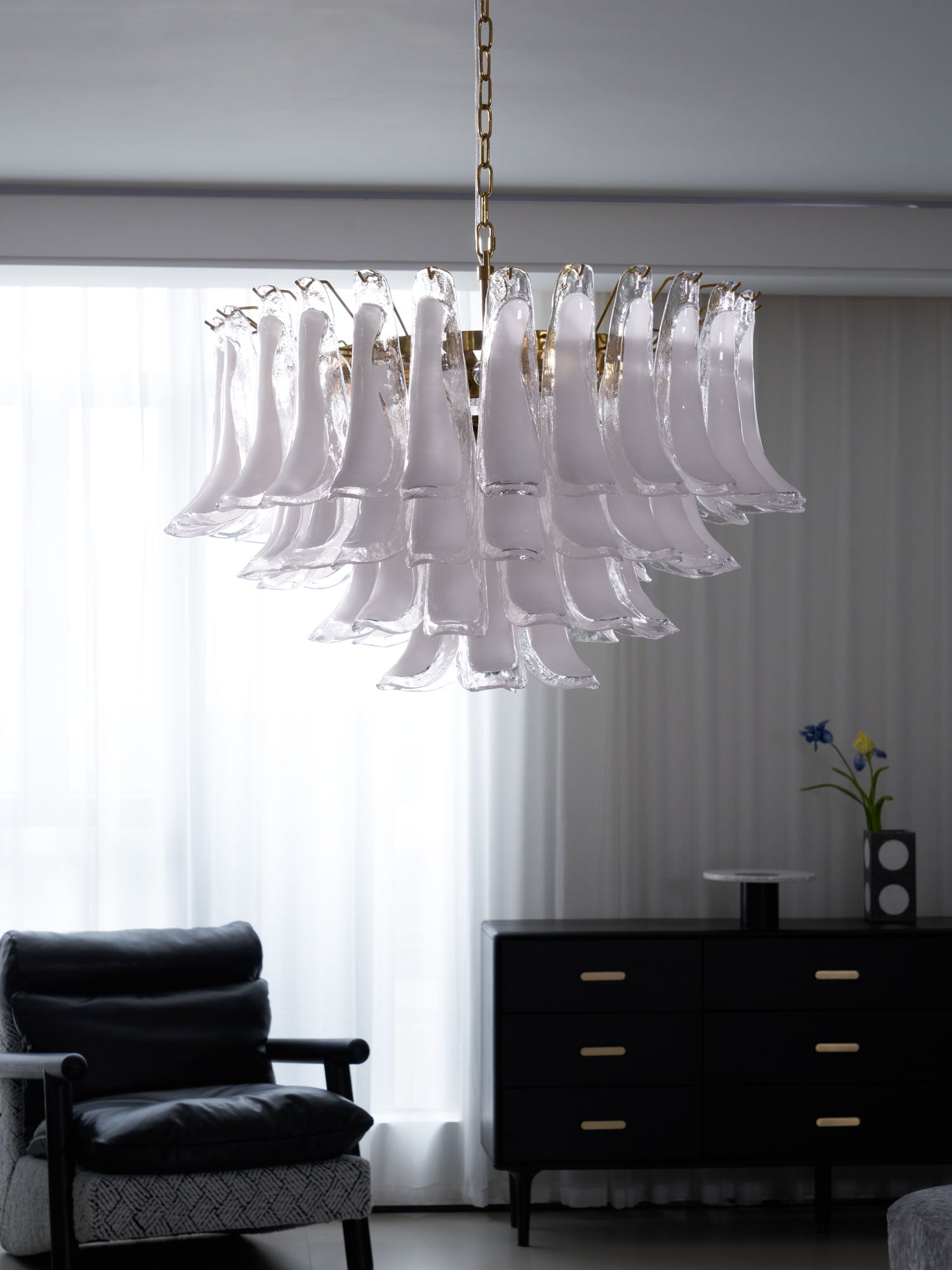 Aurora Chandelier Pink Glass Leaf Layered Floral Glamour - Neutralighting