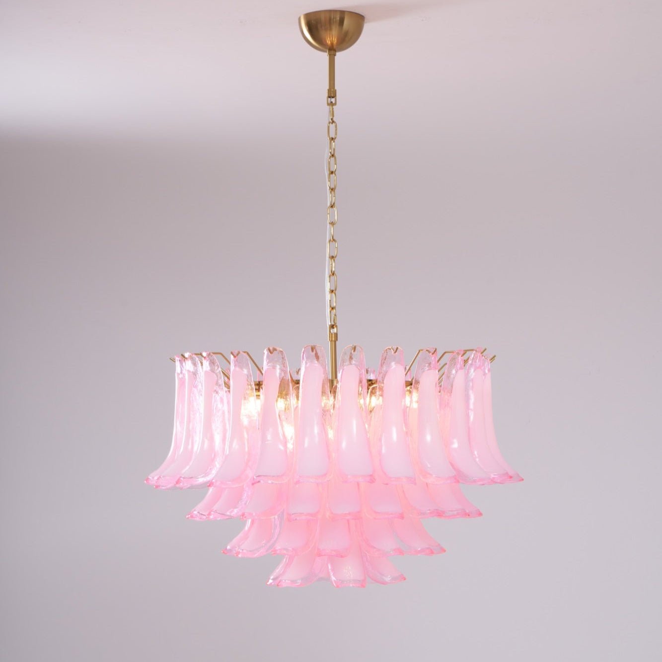 Aurora Chandelier Pink Glass Leaf Layered Floral Glamour - Neutralighting
