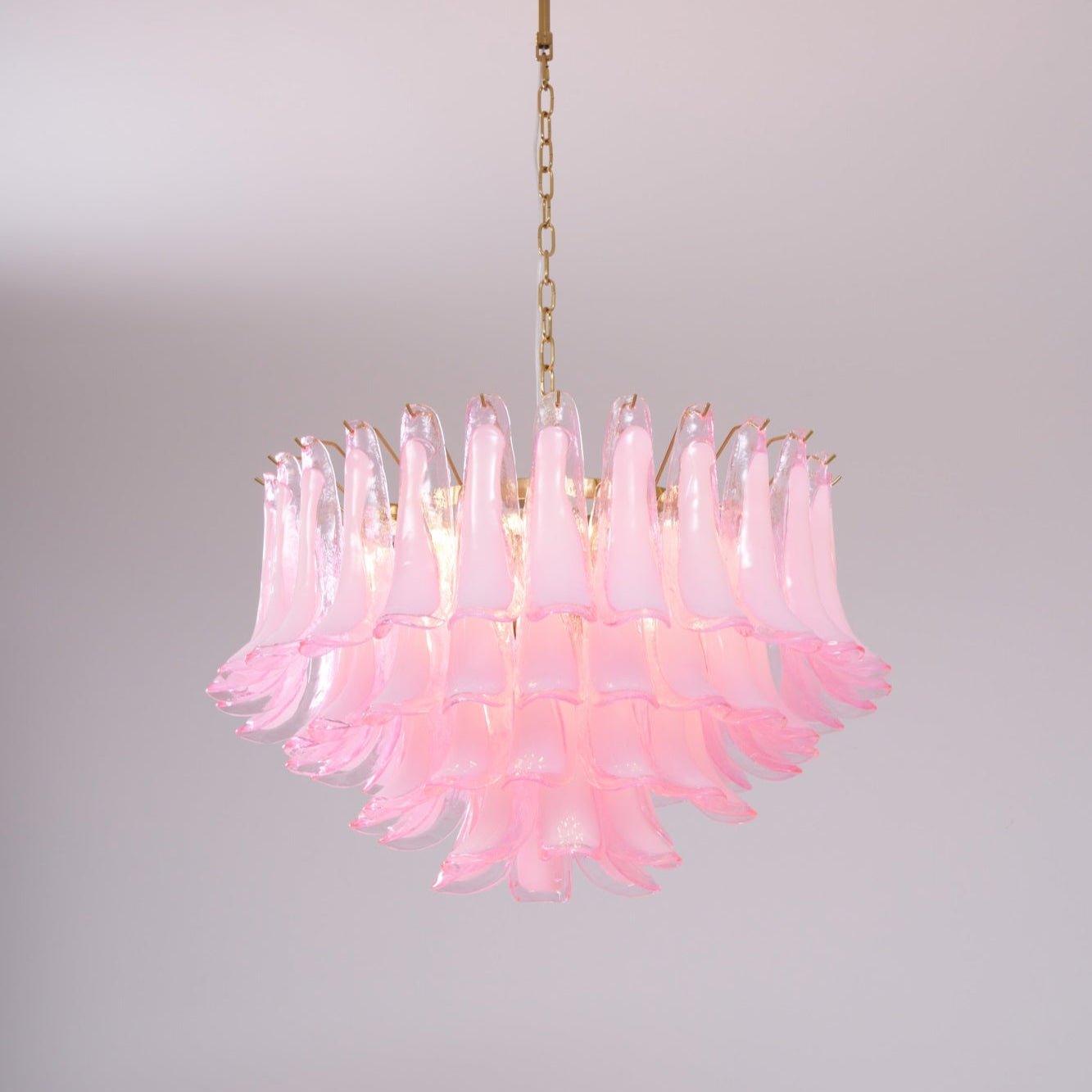 Aurora Chandelier Pink Glass Leaf Layered Floral Glamour - Neutralighting