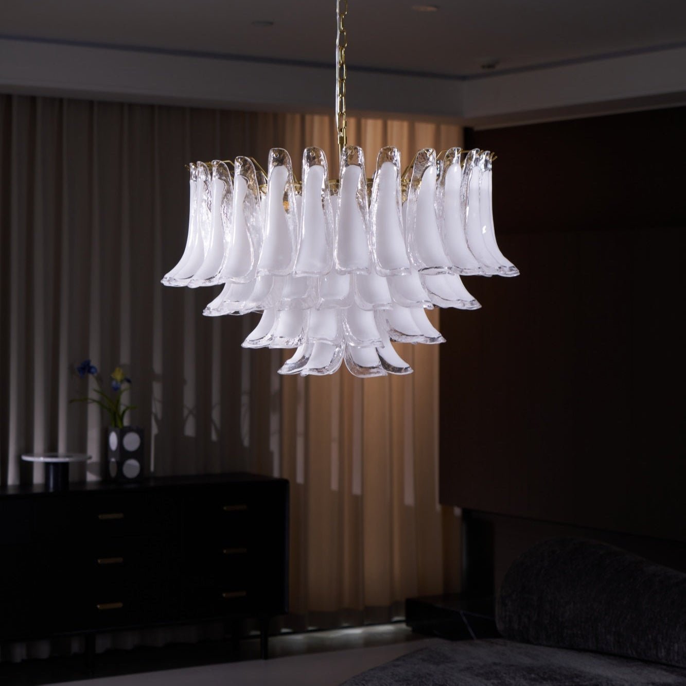 Aurora Chandelier Pink Glass Leaf Layered Floral Glamour - Neutralighting