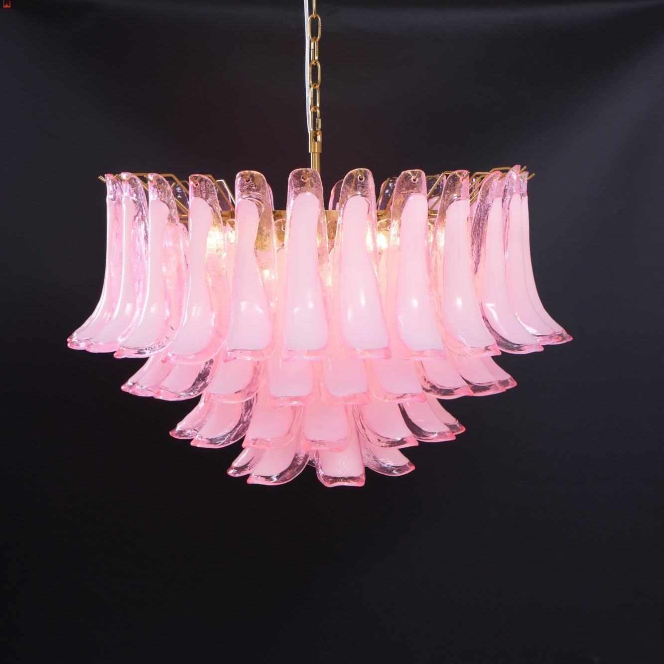 Aurora Chandelier Pink Glass Leaf Layered Floral Glamour - Neutralighting