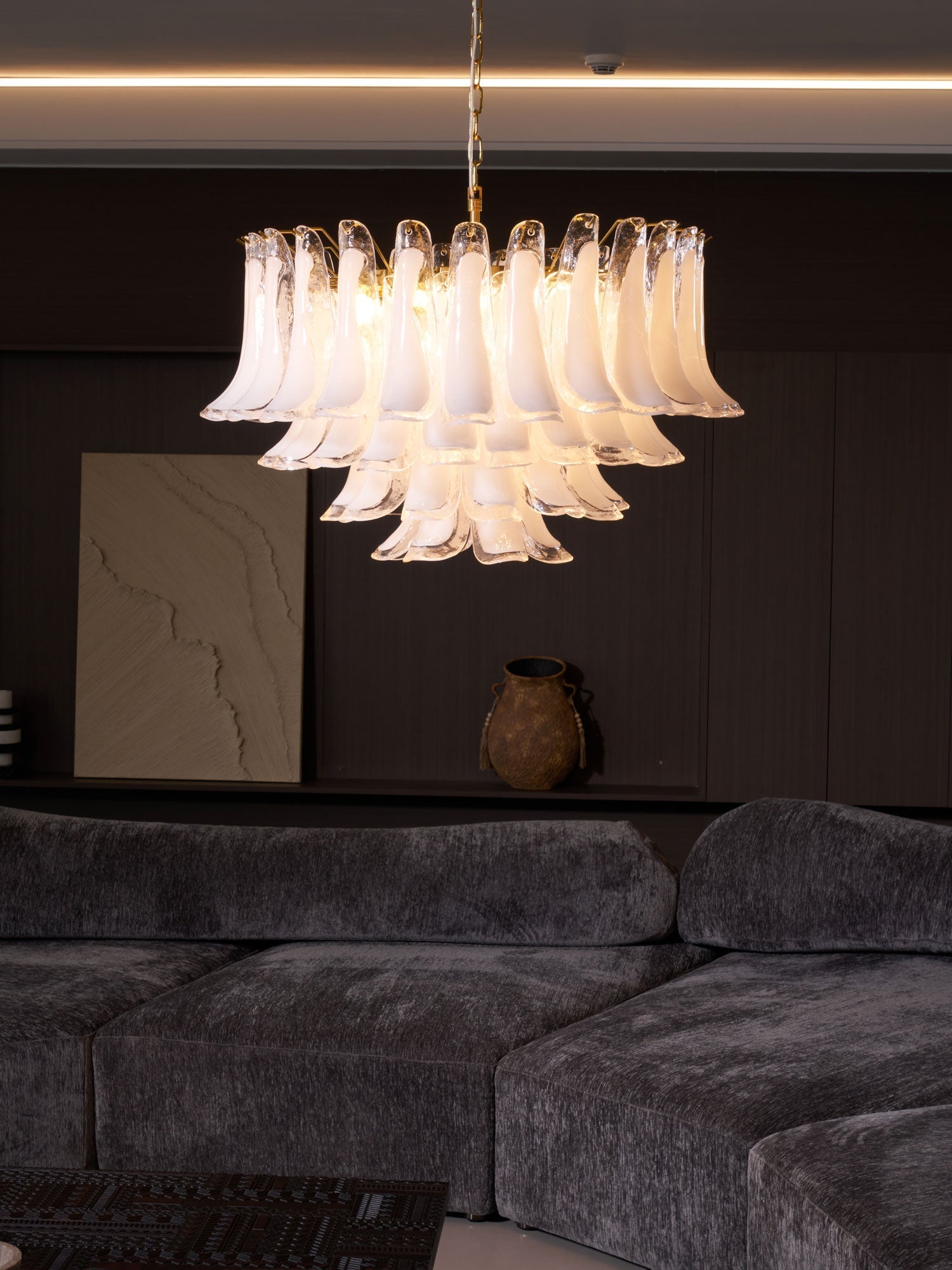 Aurora Chandelier Pink Glass Leaf Layered Floral Glamour - Neutralighting