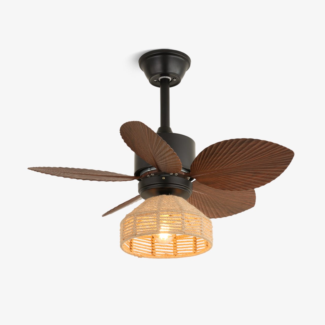 Rivora tropische Rattan-Deckenventilatorleuchte mit Nussbaumholz-Finish