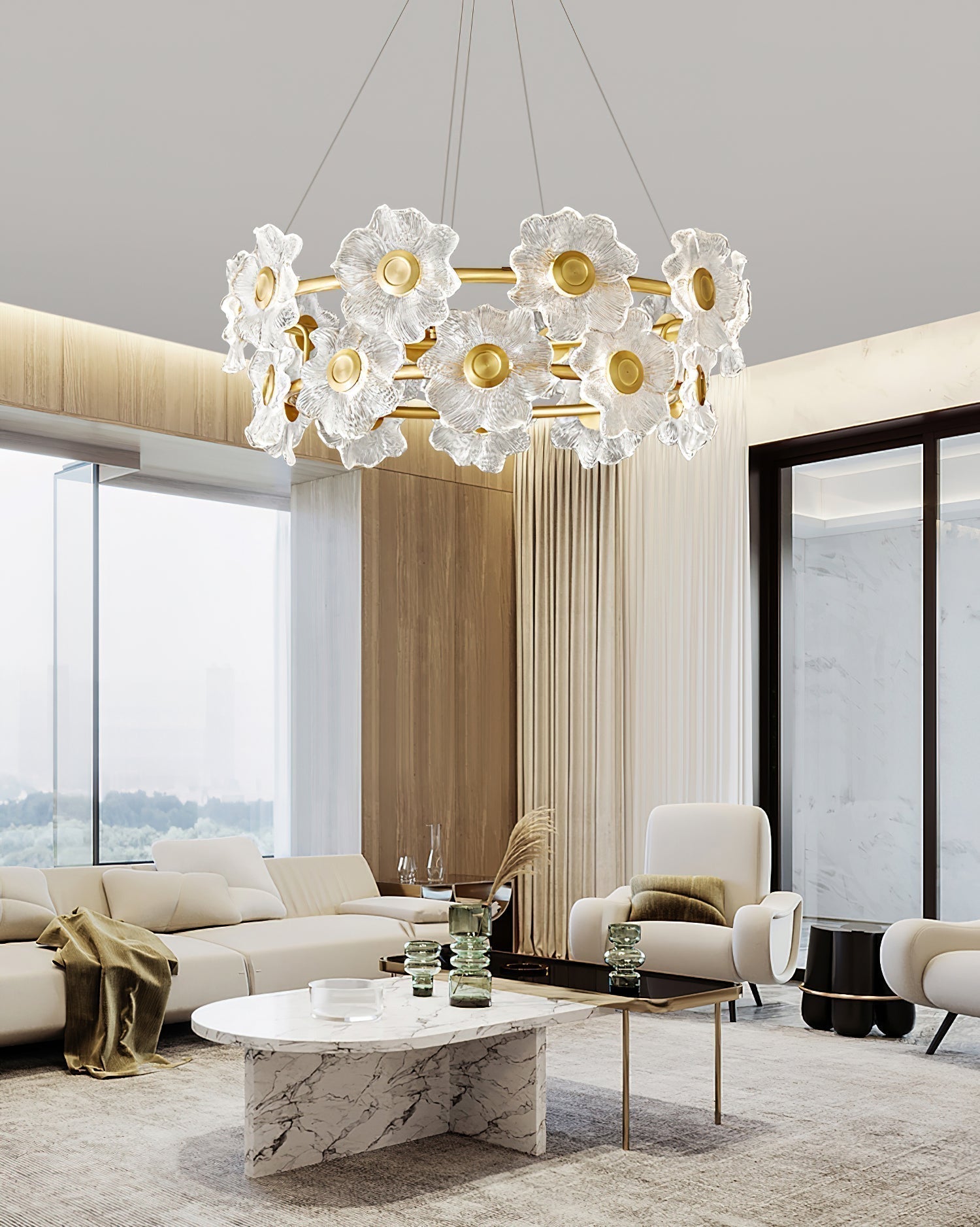 Cemirel Einzigartiger Blumen-Kronleuchter aus Messing und Glas-Letslighting