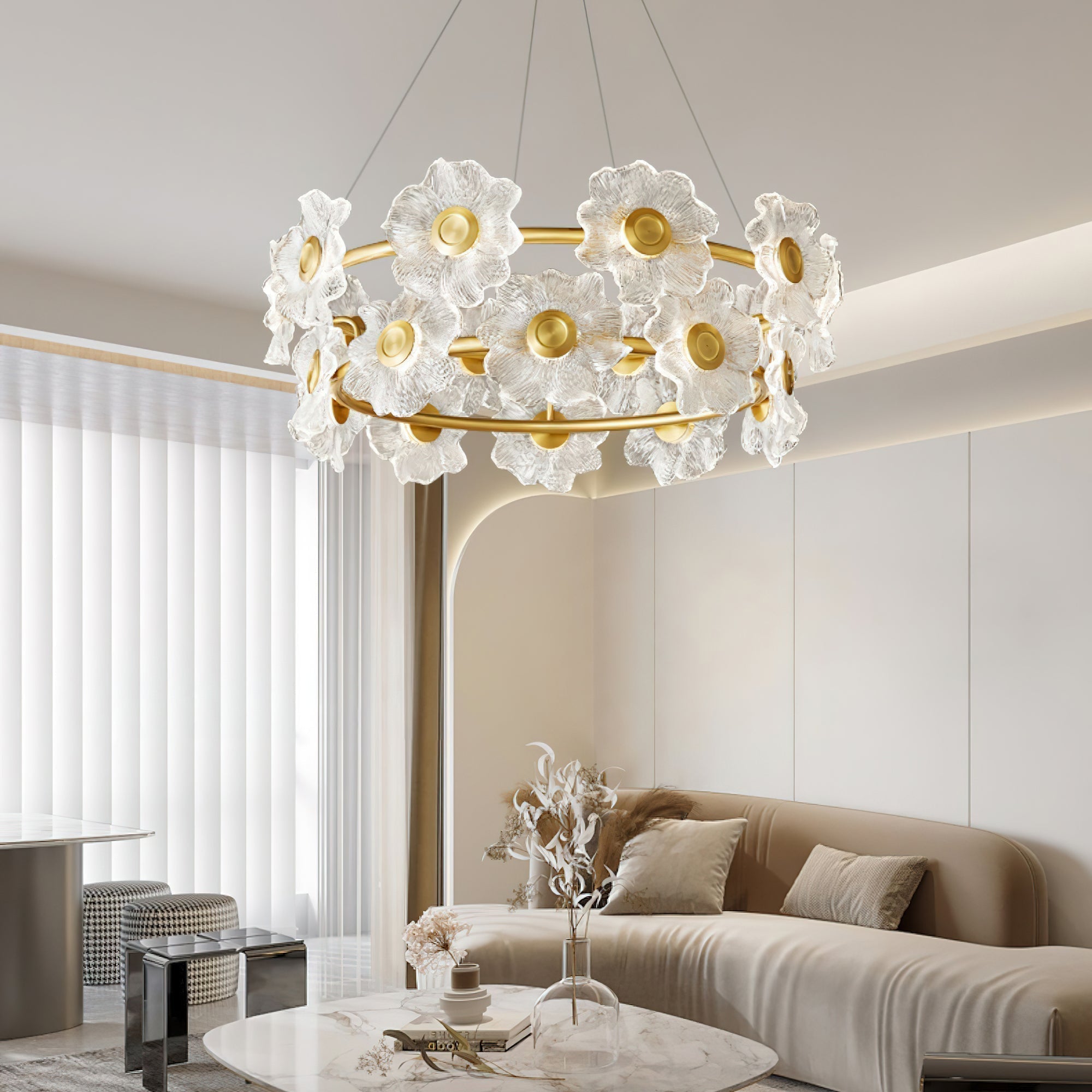 Cemirel Einzigartiger Blumen-Kronleuchter aus Messing und Glas-Letslighting