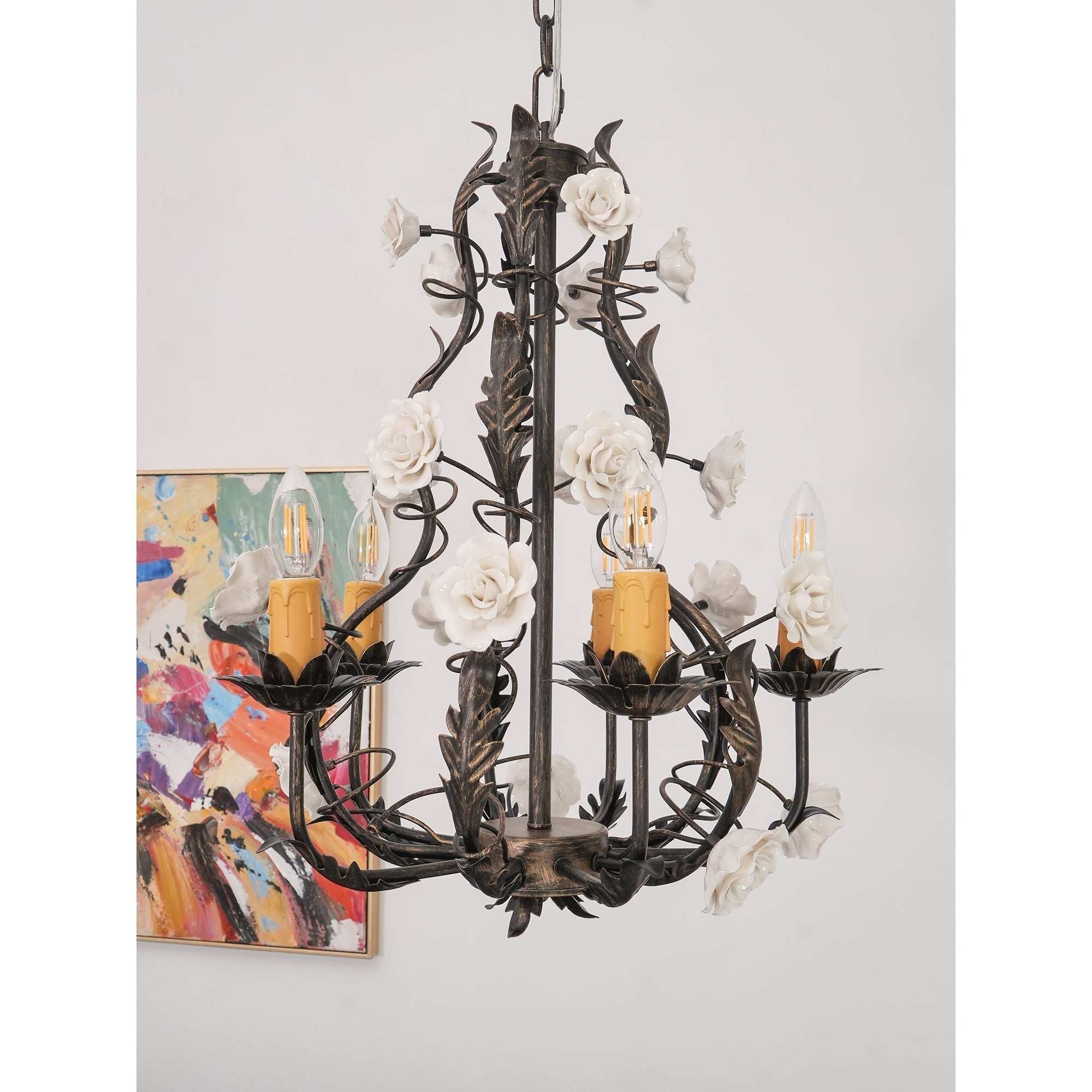 Araeyra Postmoderner Luxus Rosen-Keramik-Kronleuchter-Letslighting