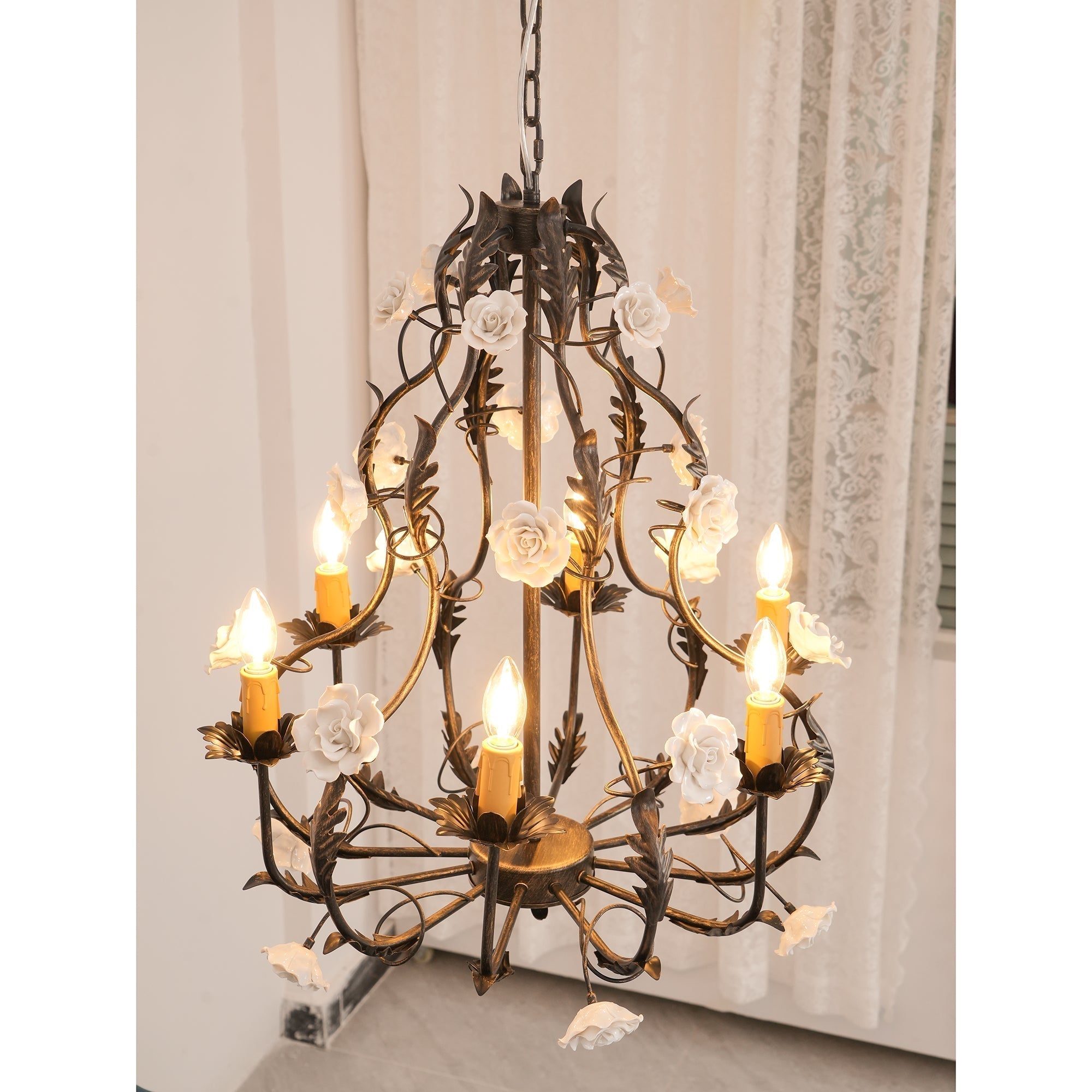 Araeyra Postmoderner Luxus Rosen-Keramik-Kronleuchter-Letslighting