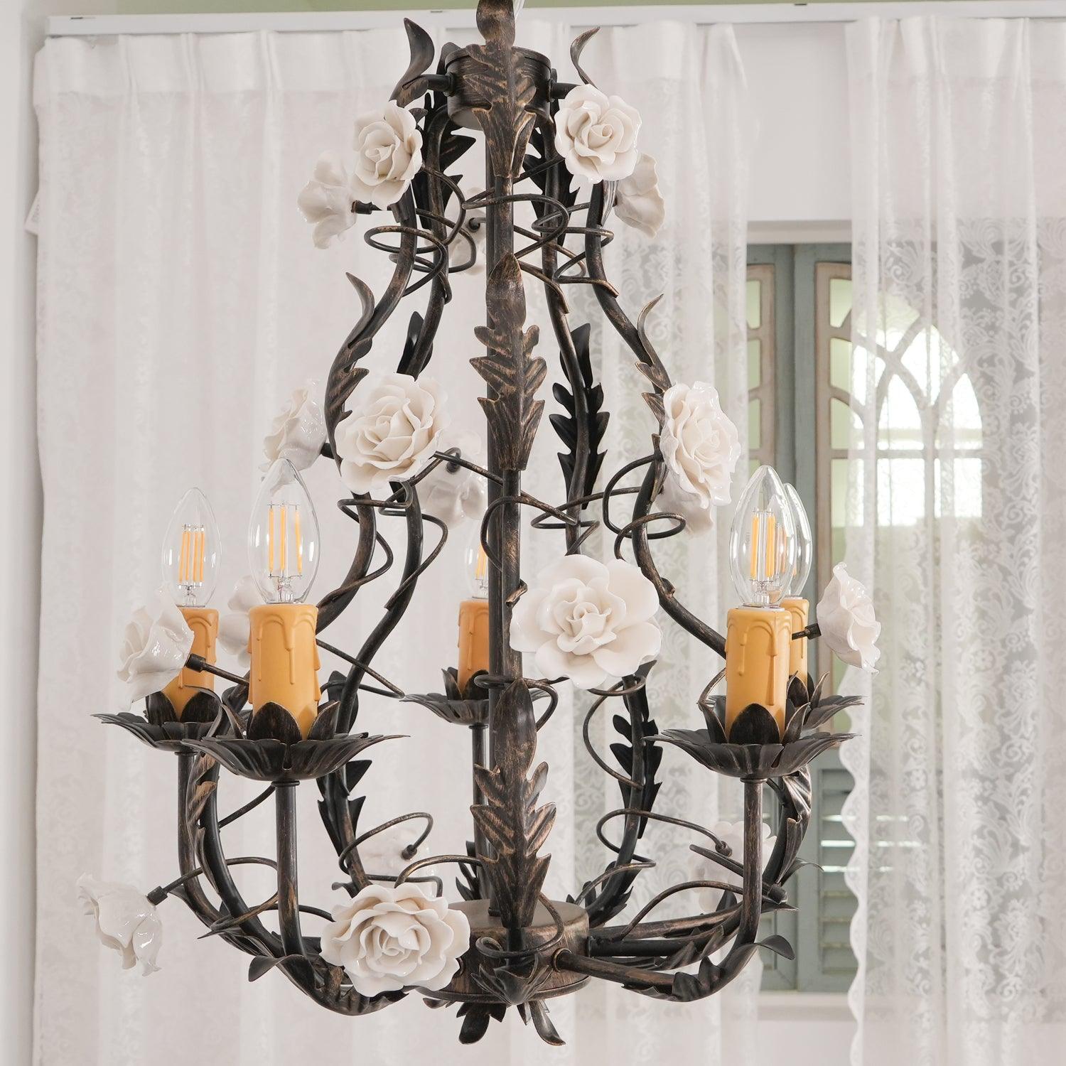 Araeyra Postmoderner Luxus Rosen-Keramik-Kronleuchter-Letslighting