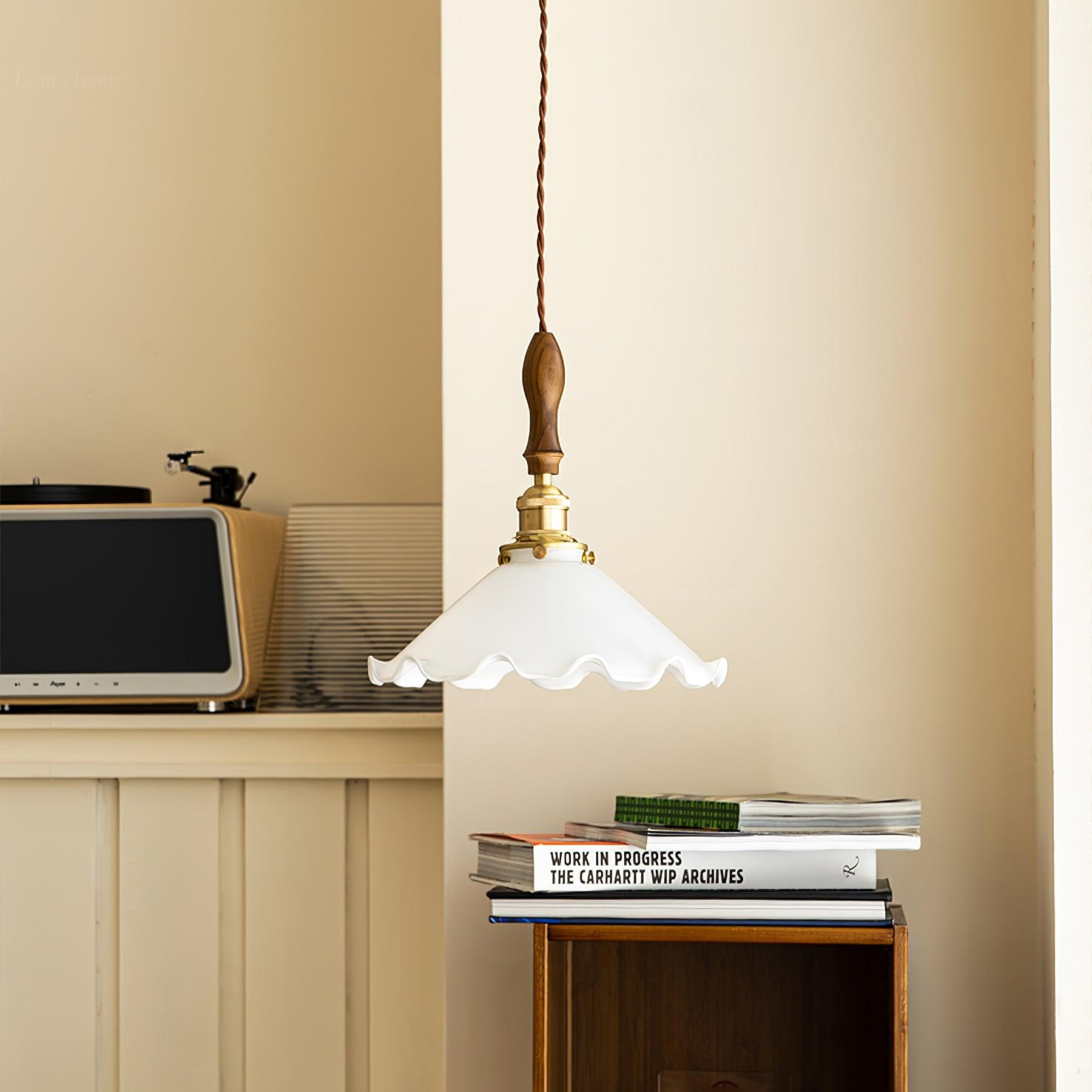 Solara Pendelleuchte Glas Wellig Schirm Vintage-Letslighting