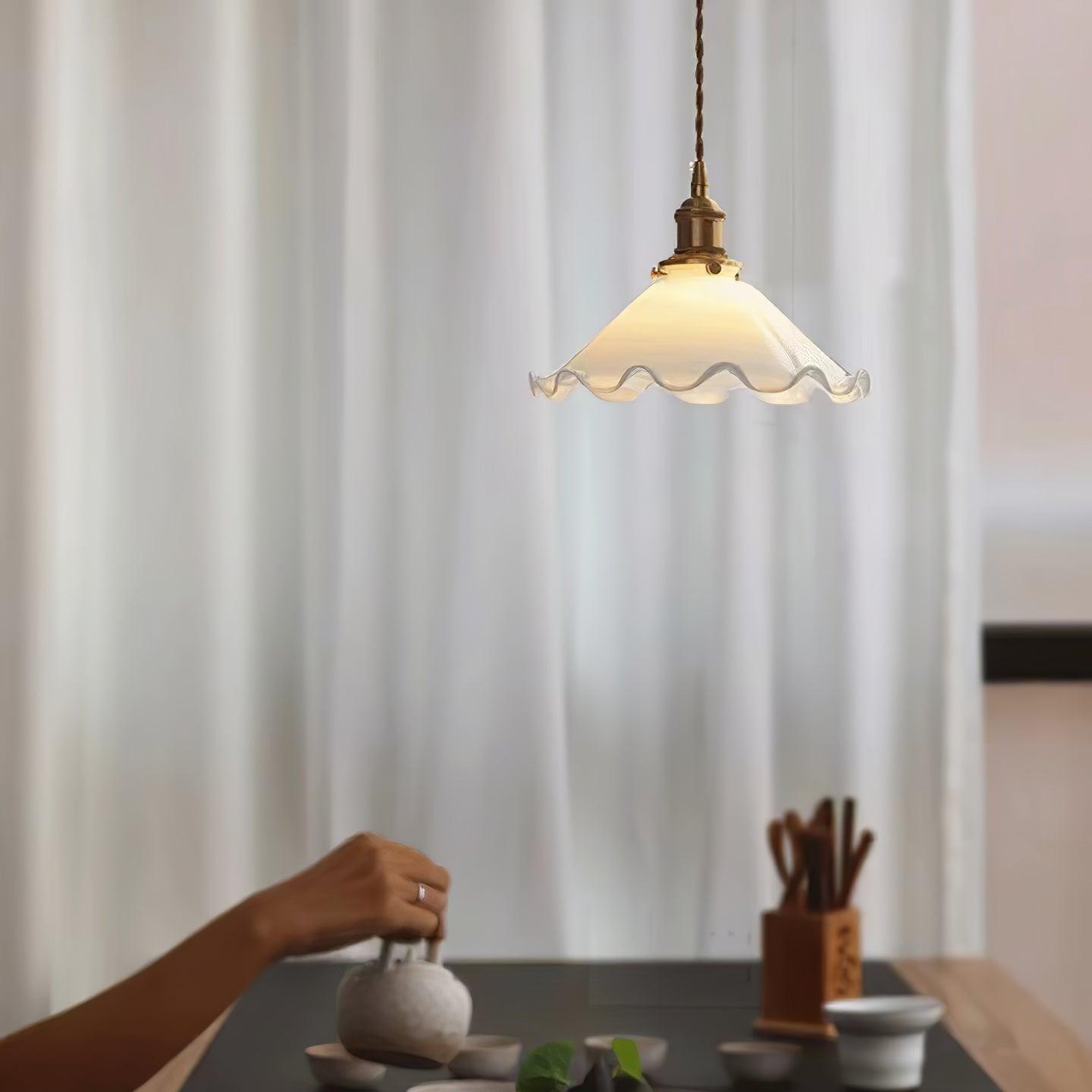 Solara Pendelleuchte Glas Wellig Schirm Vintage-Letslighting