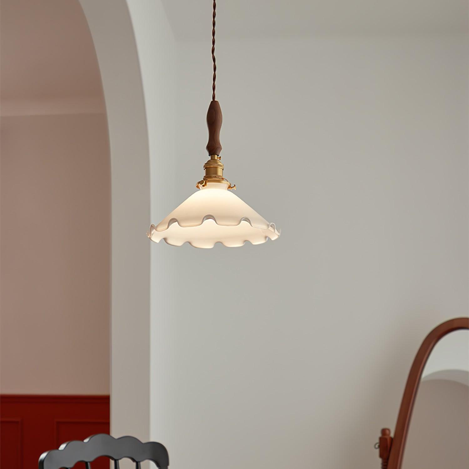 Solara Pendelleuchte Glas Wellig Schirm Vintage-Letslighting