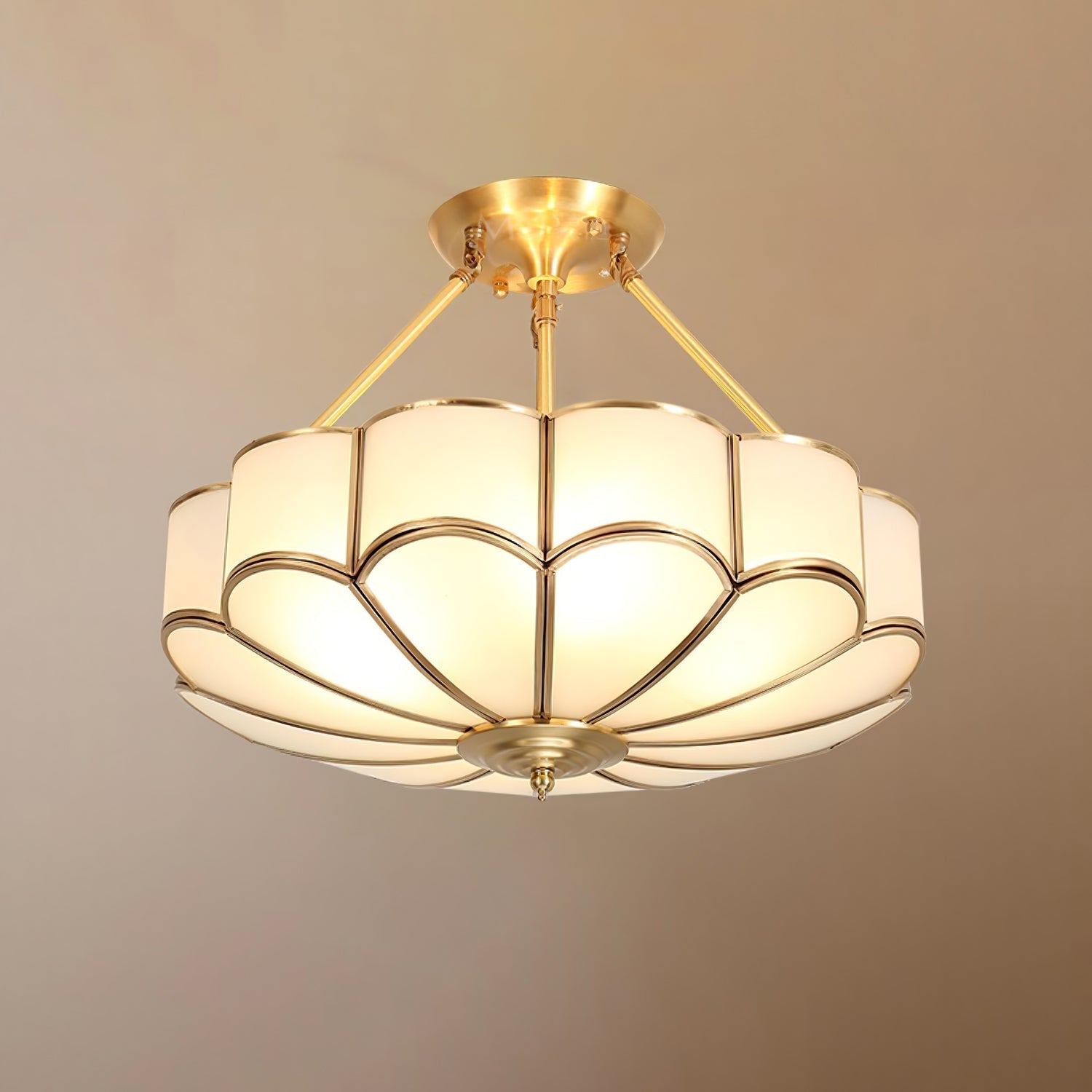 Solara Ceiling Light Frosted Glass Petal Brass Art - Letslighting