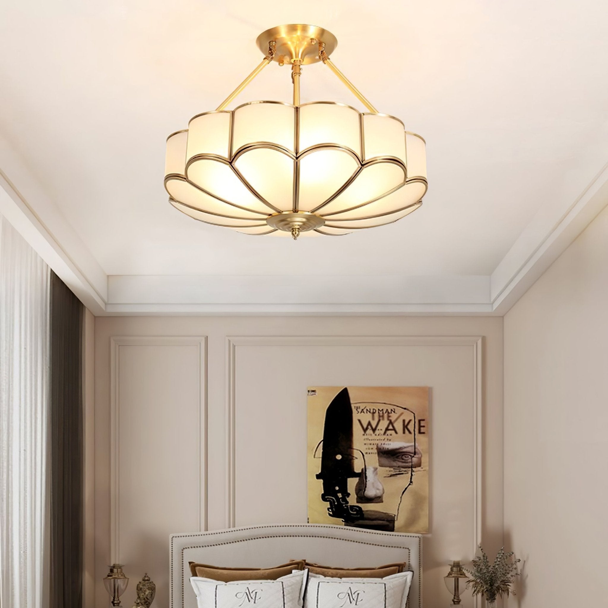Solara Ceiling Light Frosted Glass Petal Brass Art - Letslighting