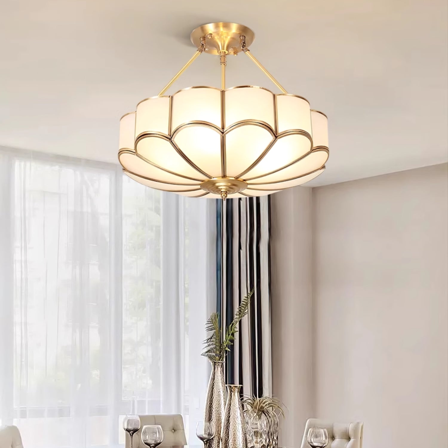 Solara Ceiling Light Frosted Glass Petal Brass Art - Letslighting