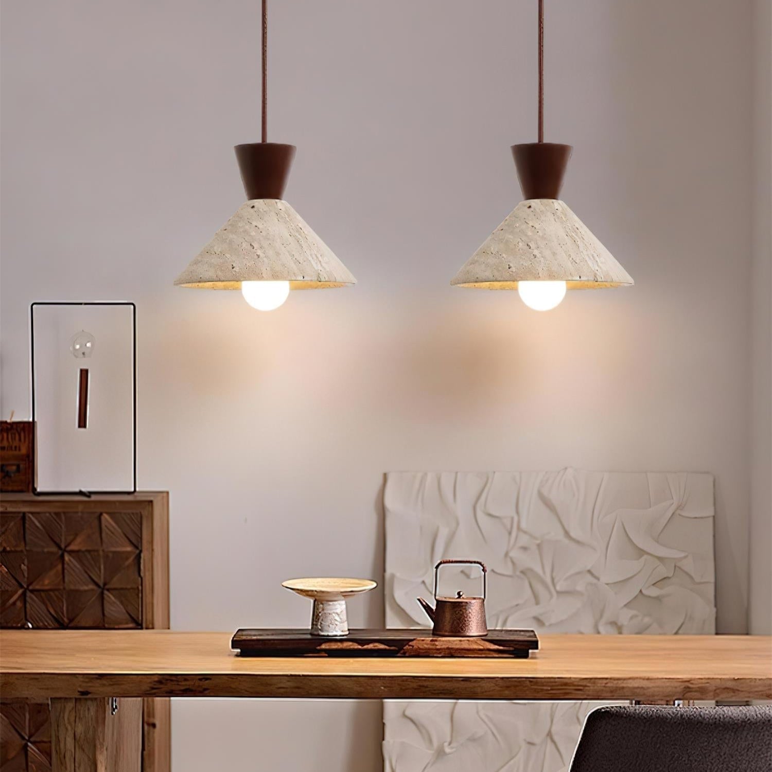 Ritta Travertine Pendant Lamp Hat Shape - Letslighting