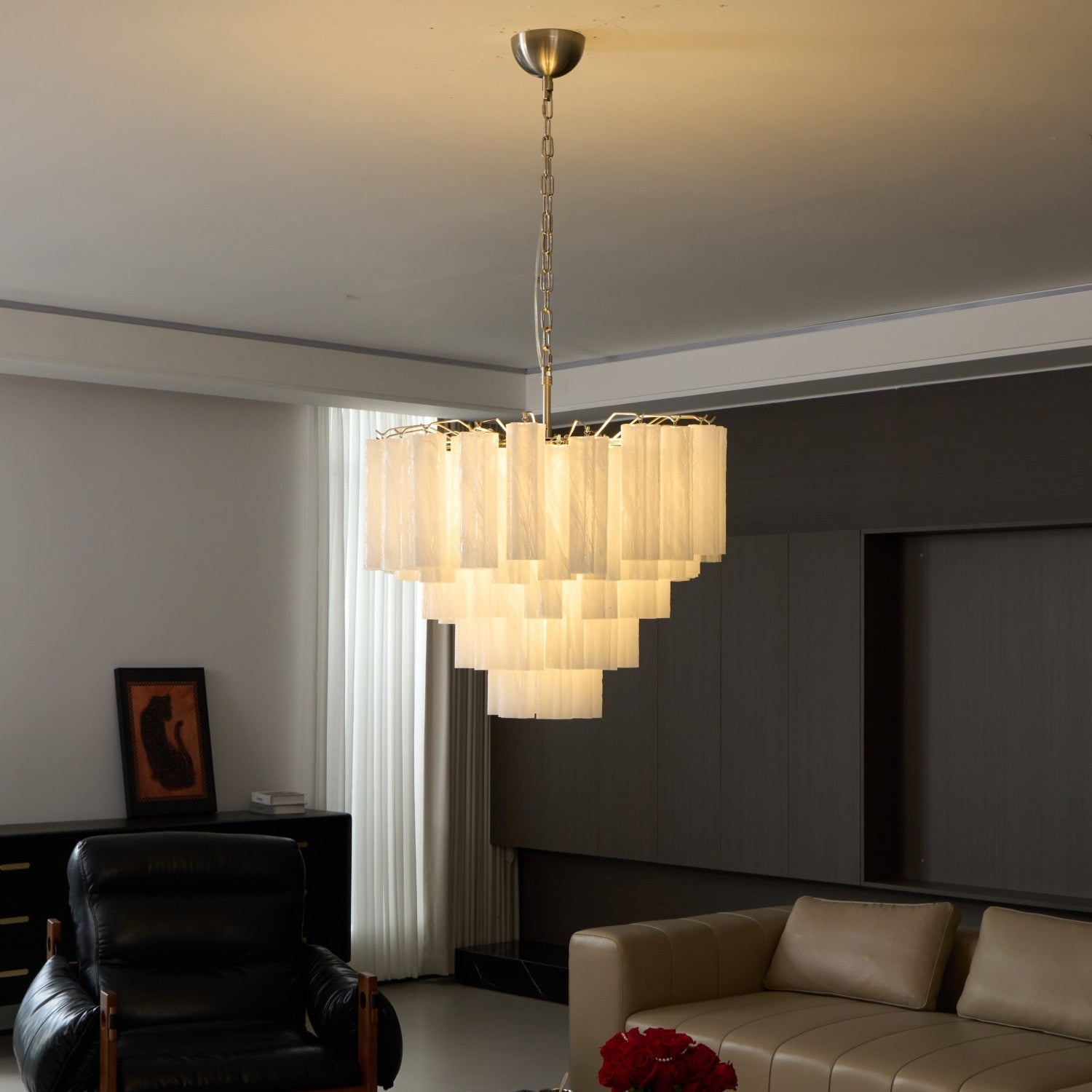 Aurora Chandelier Frosted Murano Glass Tiered Cascade - Neutralighting