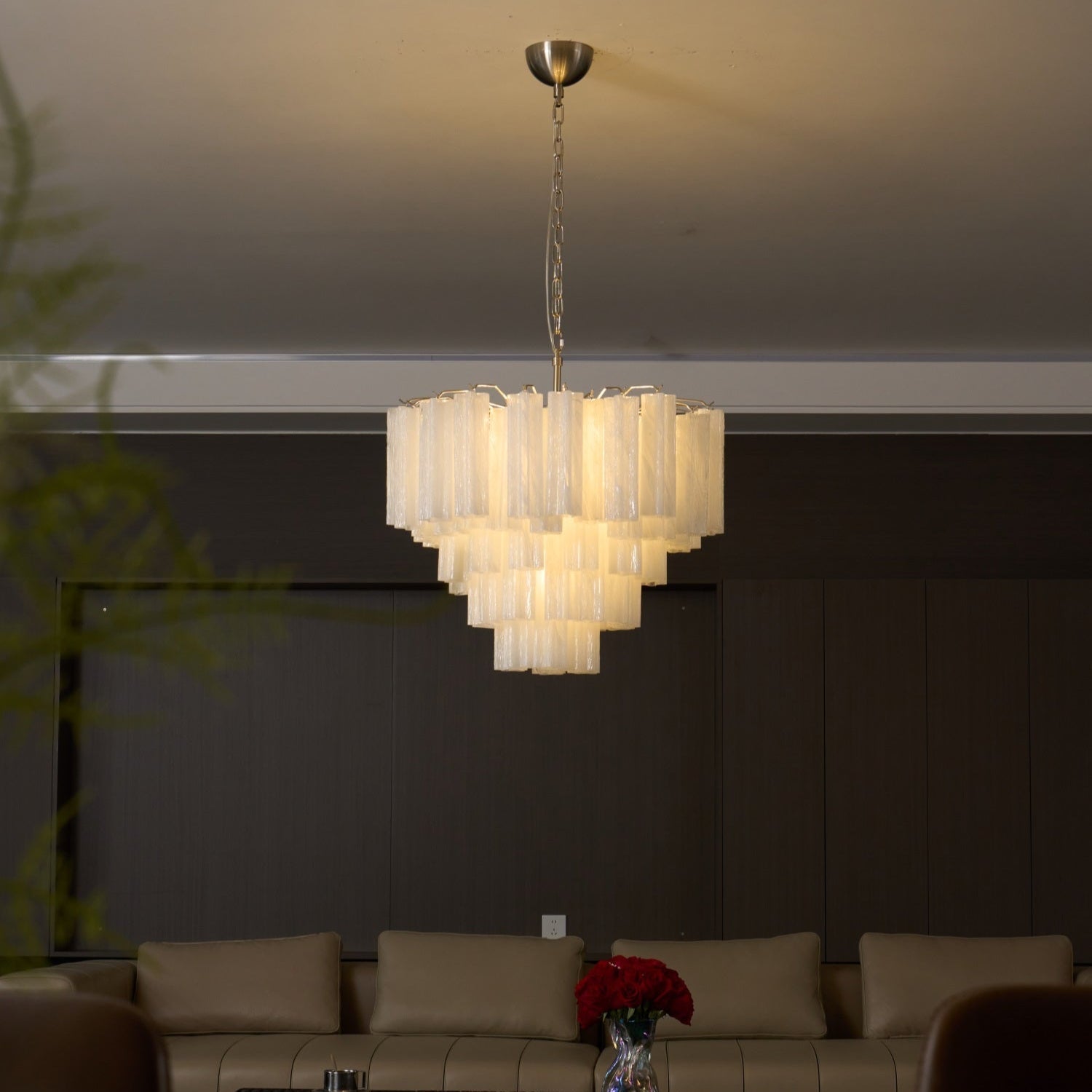 Aurora Chandelier Frosted Murano Glass Tiered Cascade - Neutralighting