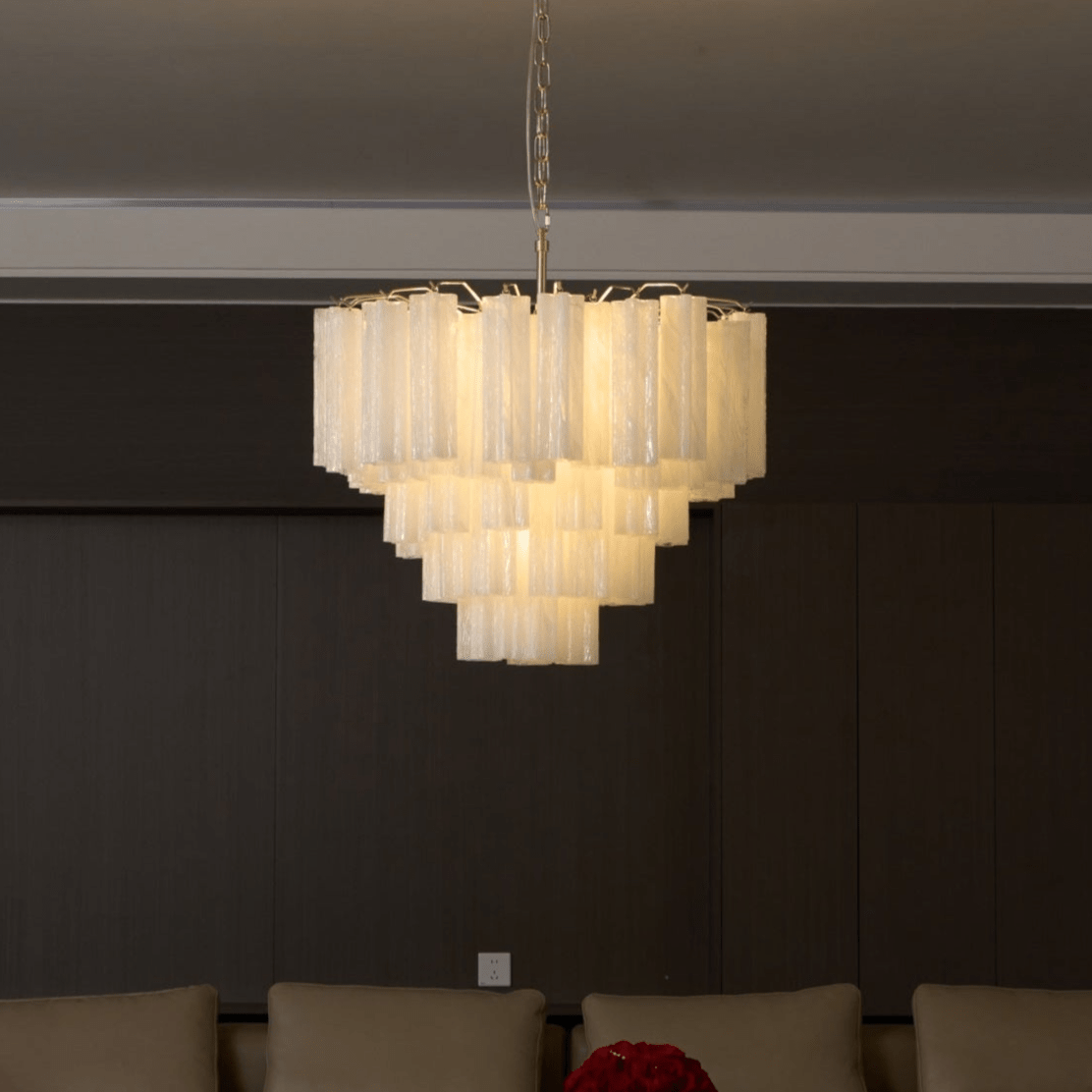Aurora Chandelier Frosted Murano Glass Tiered Cascade - Neutralighting